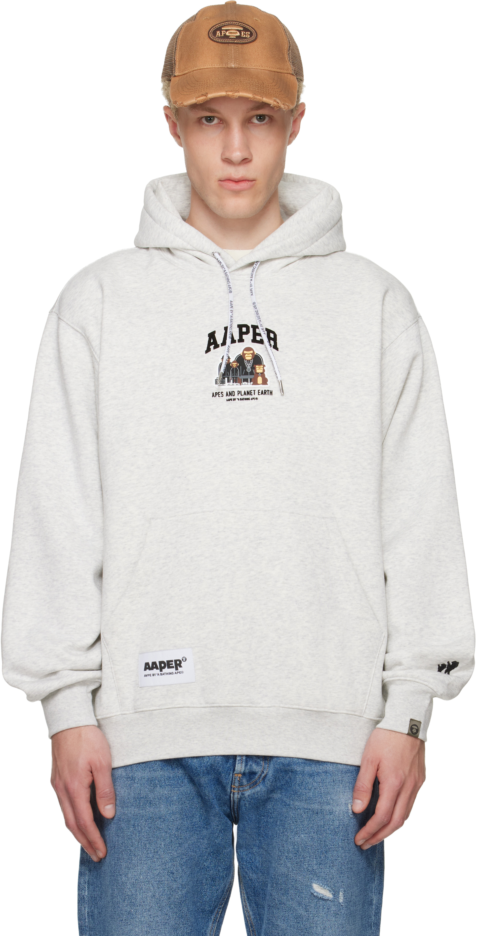 AAPE by A Bathing Ape - Pull à capuche gris à logo AAPER