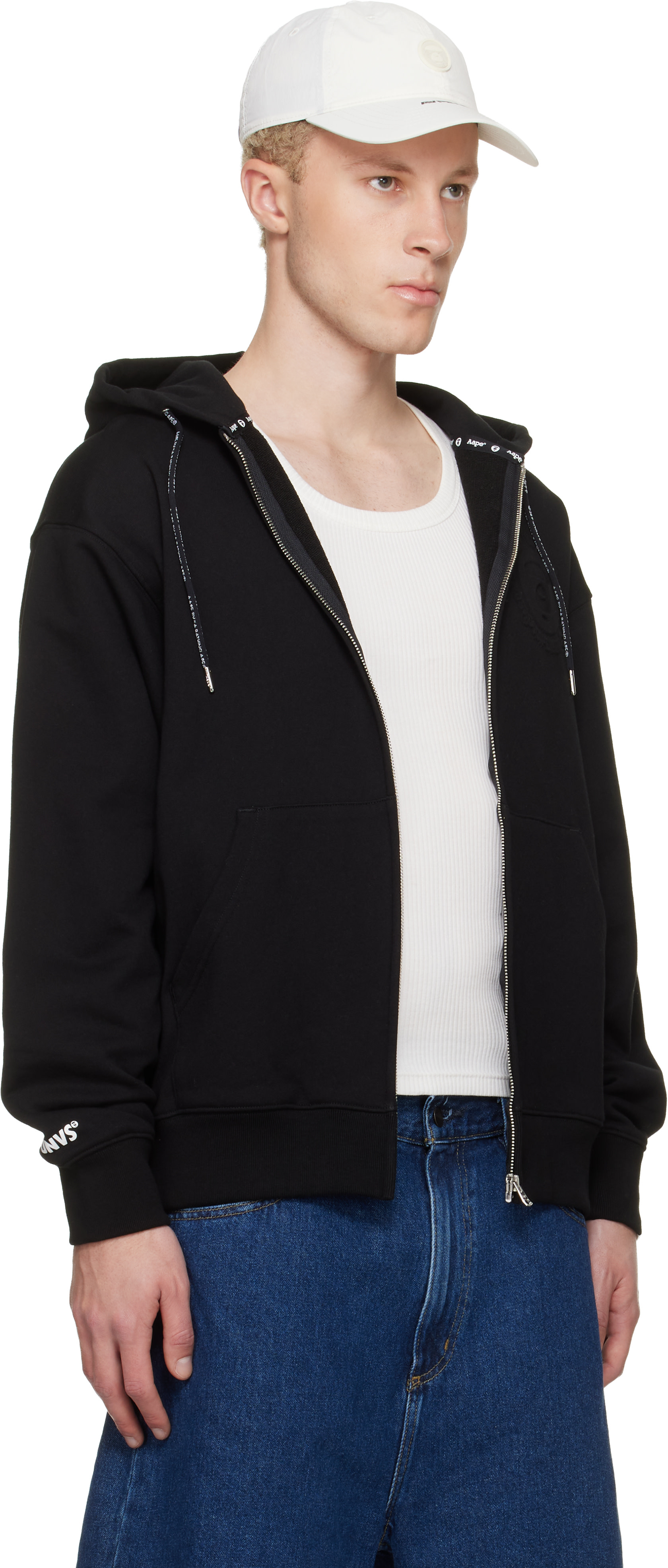AAPE by A Bathing Ape - Pull à capuche noir à glissière et à logo Moonface