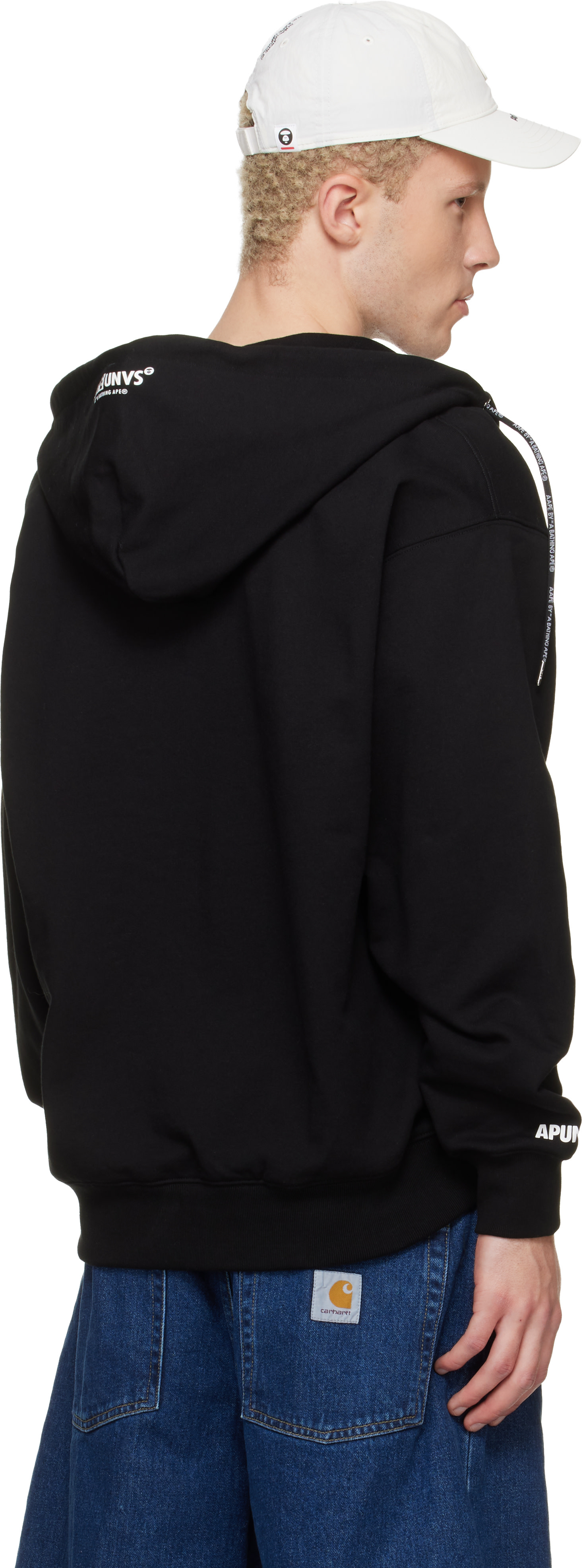AAPE by A Bathing Ape - Pull à capuche noir à glissière et à logo Moonface