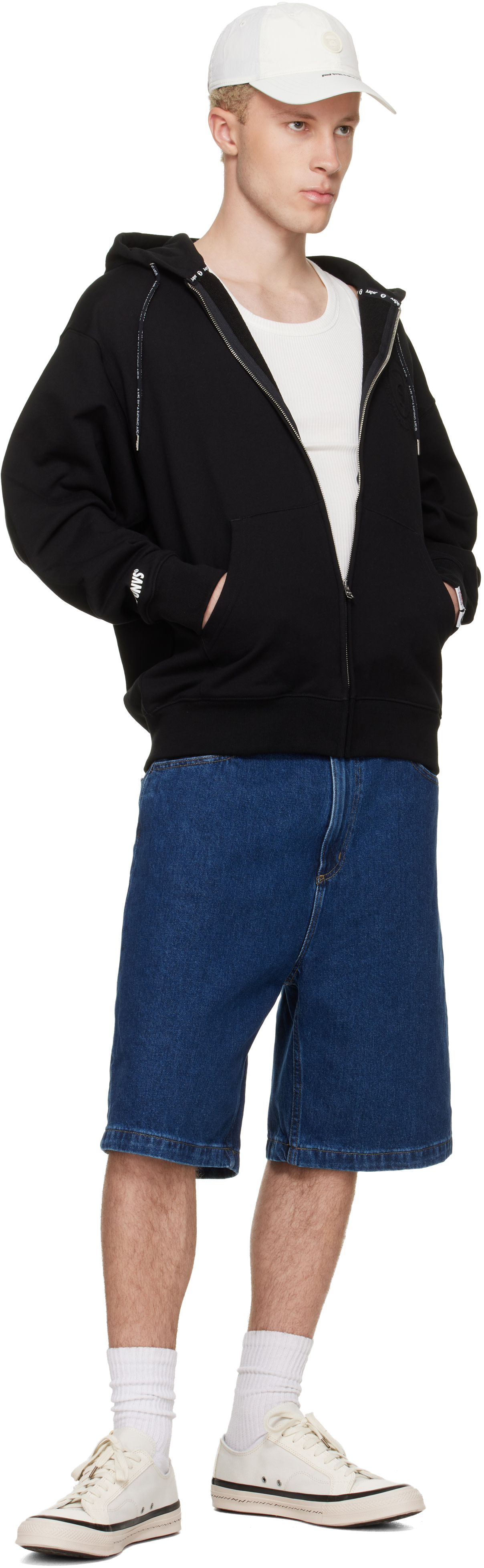 AAPE by A Bathing Ape - Pull à capuche noir à glissière et à logo Moonface