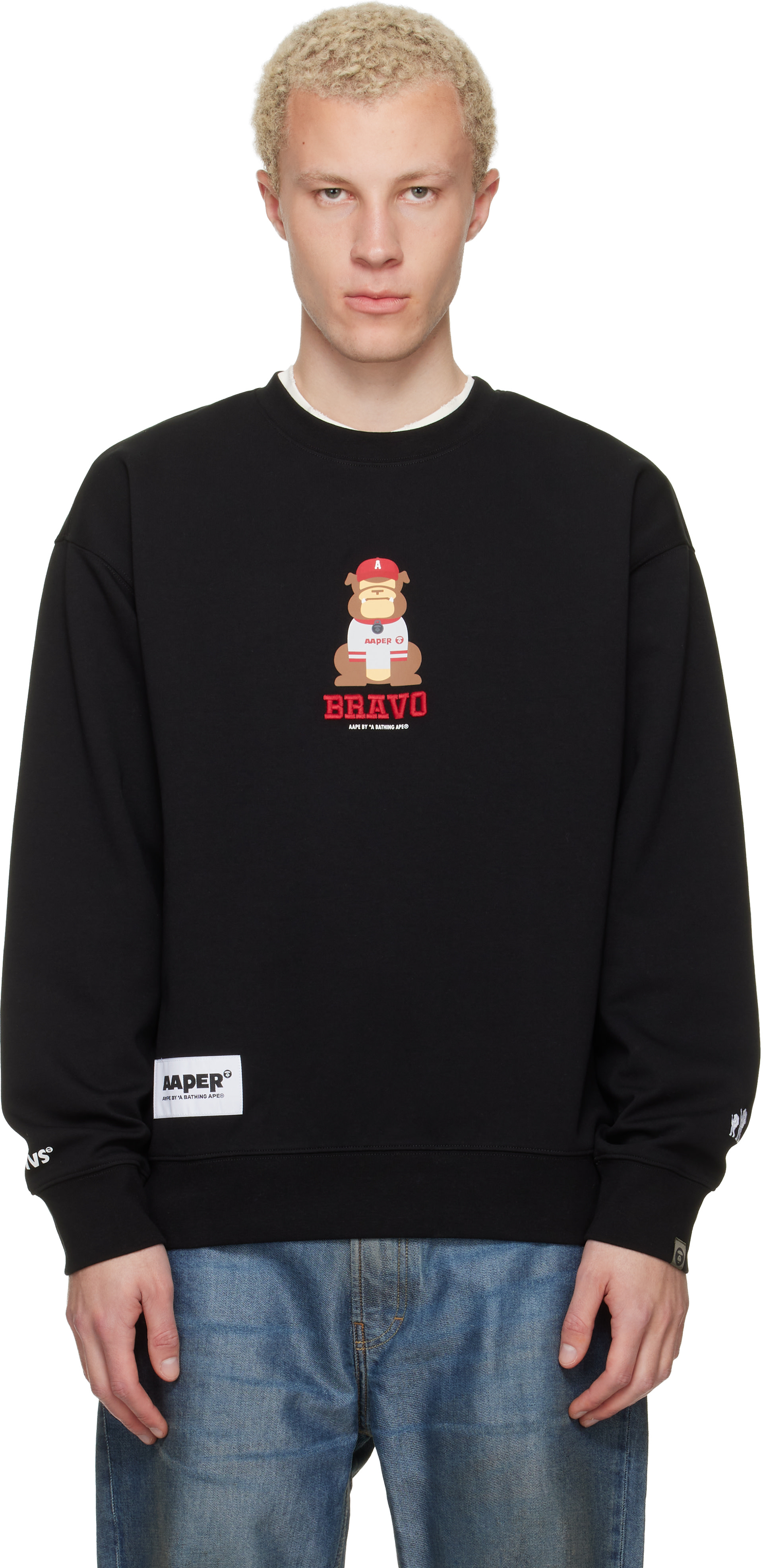 AAPE by A Bathing Ape - 블랙 에이퍼 크루넥 스웨트셔츠