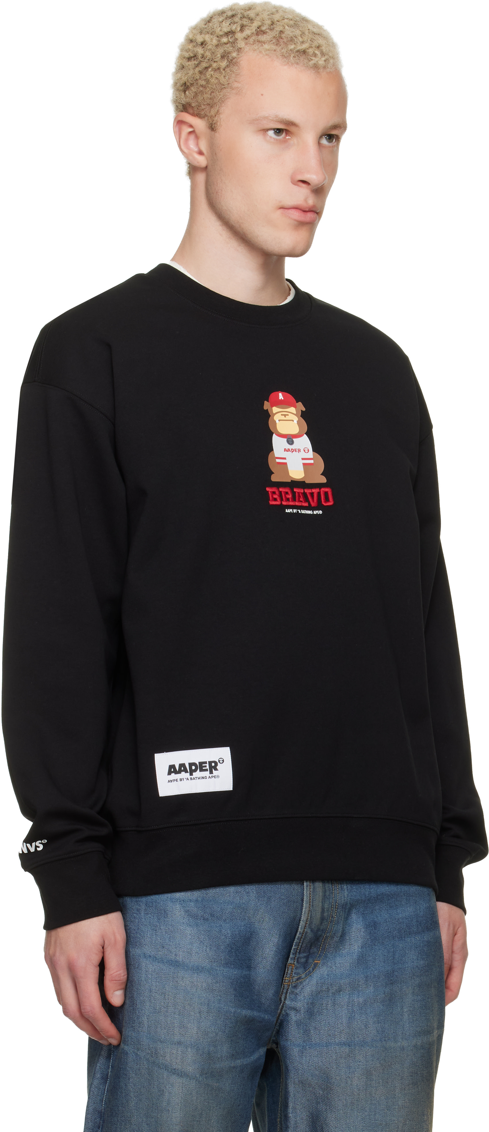 AAPE by A Bathing Ape - Pull molletonné noir à col ras du cou et à logo AAPER
