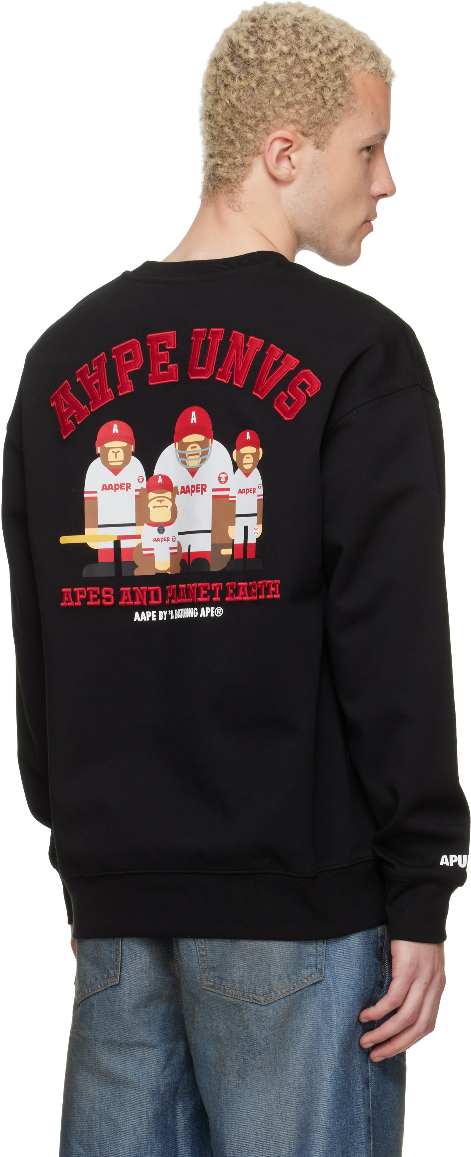 AAPE by A Bathing Ape - Pull molletonné noir à col ras du cou et à logo AAPER