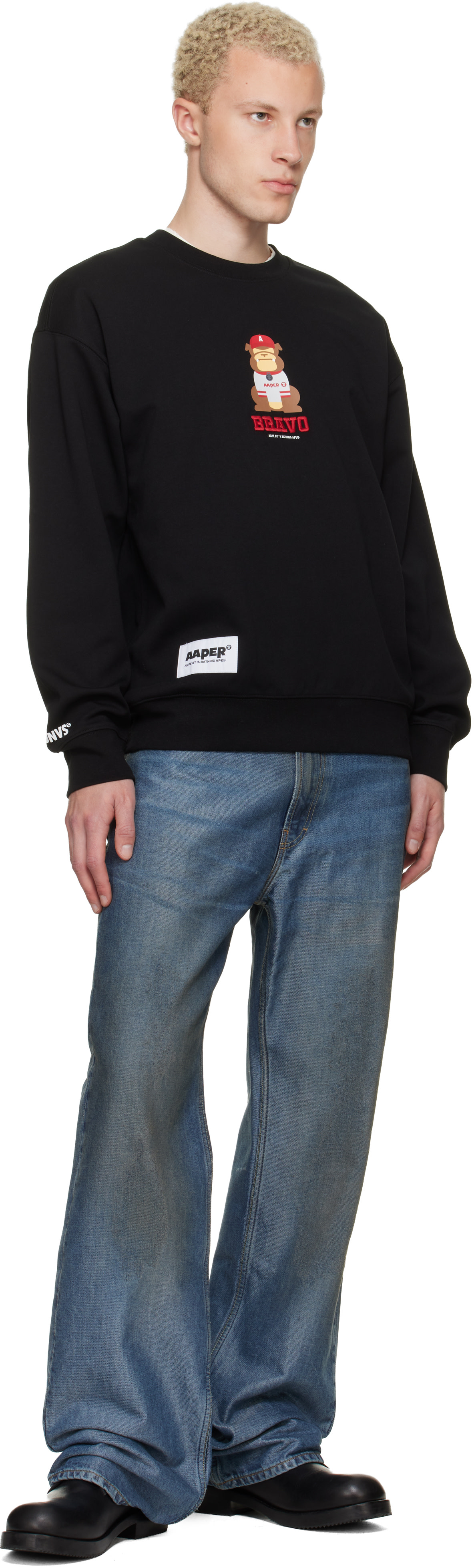 AAPE by A Bathing Ape - Pull molletonné noir à col ras du cou et à logo AAPER