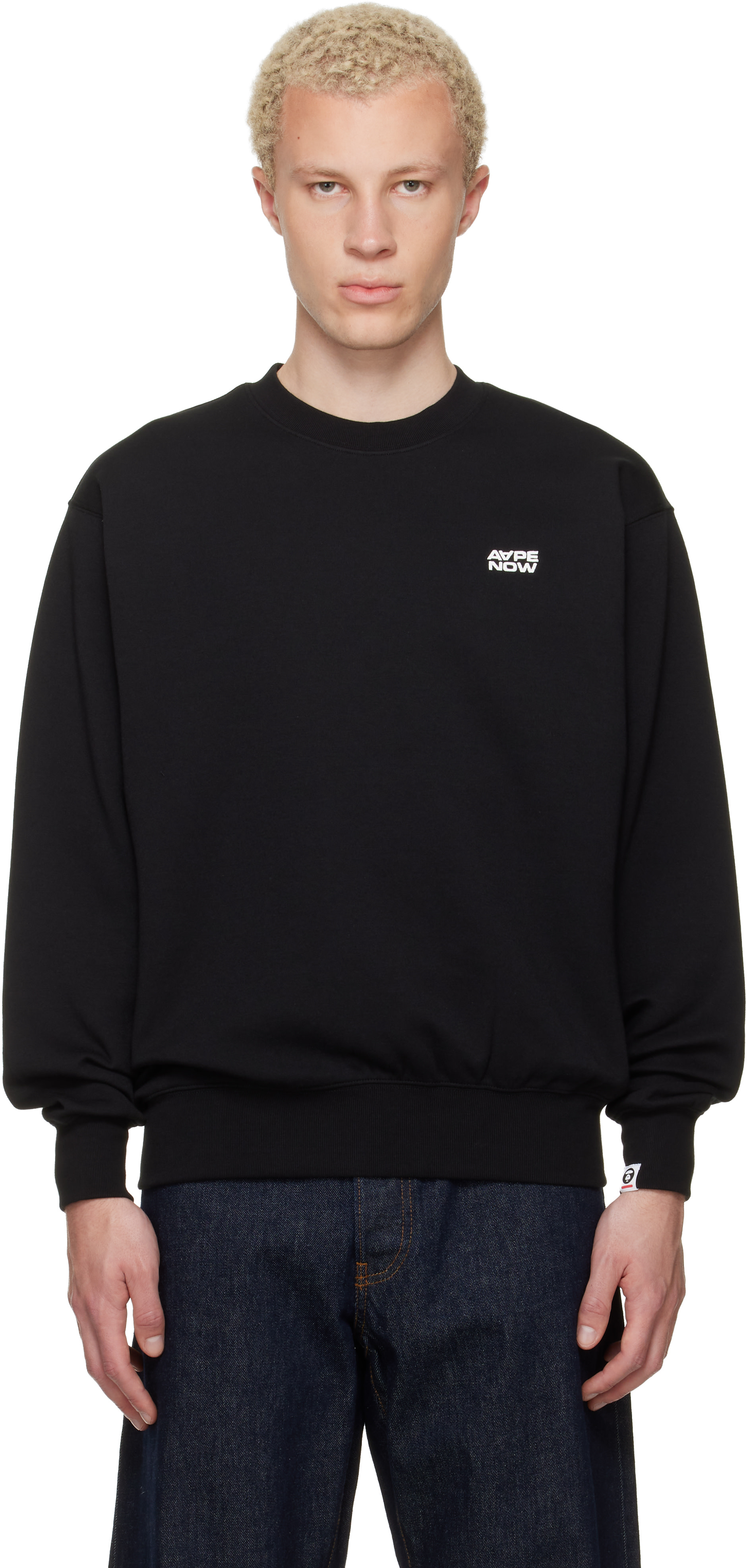 AAPE by A Bathing Ape - Pull molletonné noir à logos AAPENOW à col ras du cou