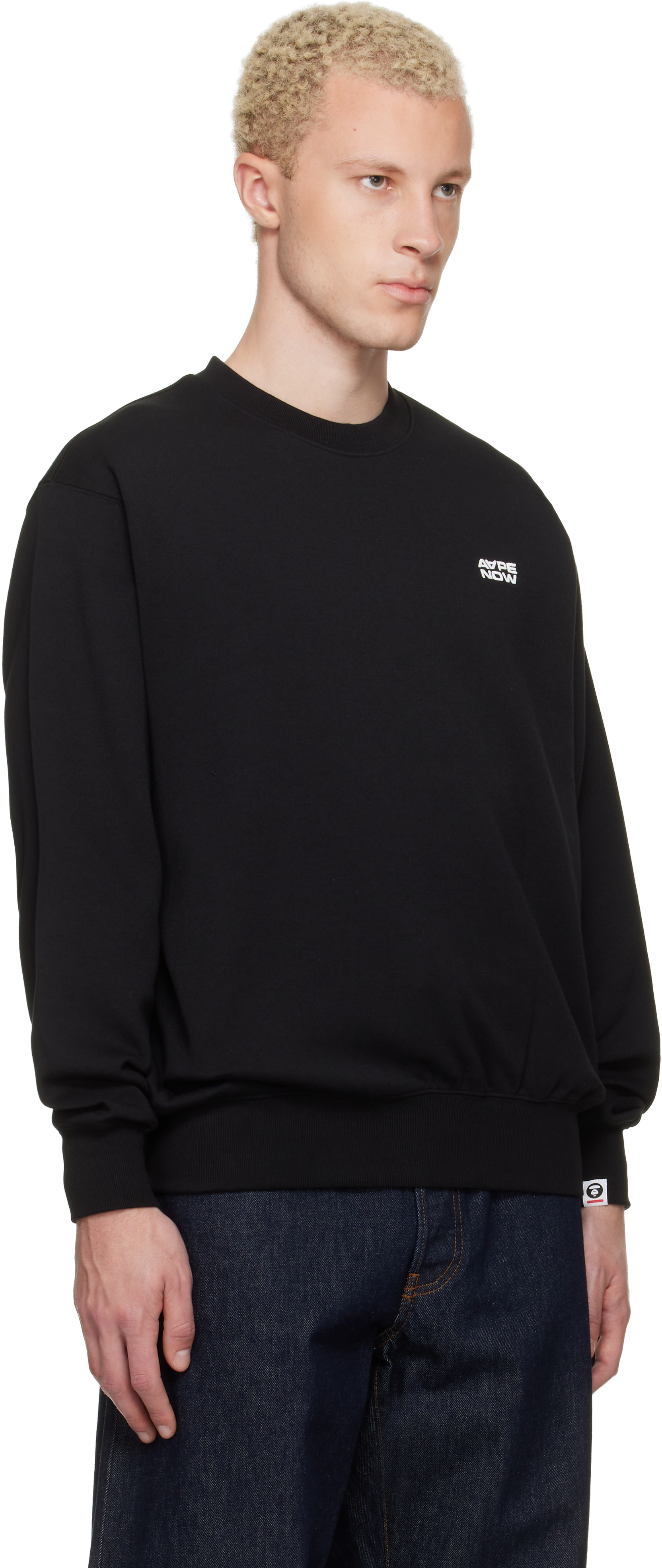 AAPE by A Bathing Ape - Pull molletonné noir à logos AAPENOW à col ras du cou