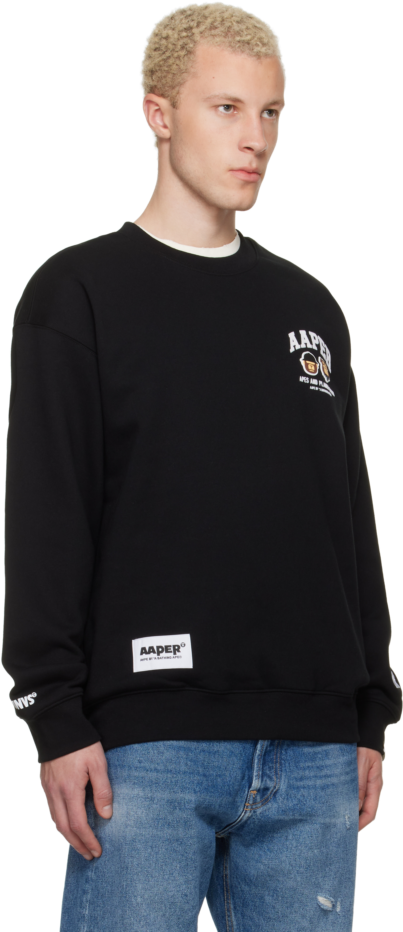 AAPE by A Bathing Ape - 블랙 에이퍼 크루넥 스웨트셔츠