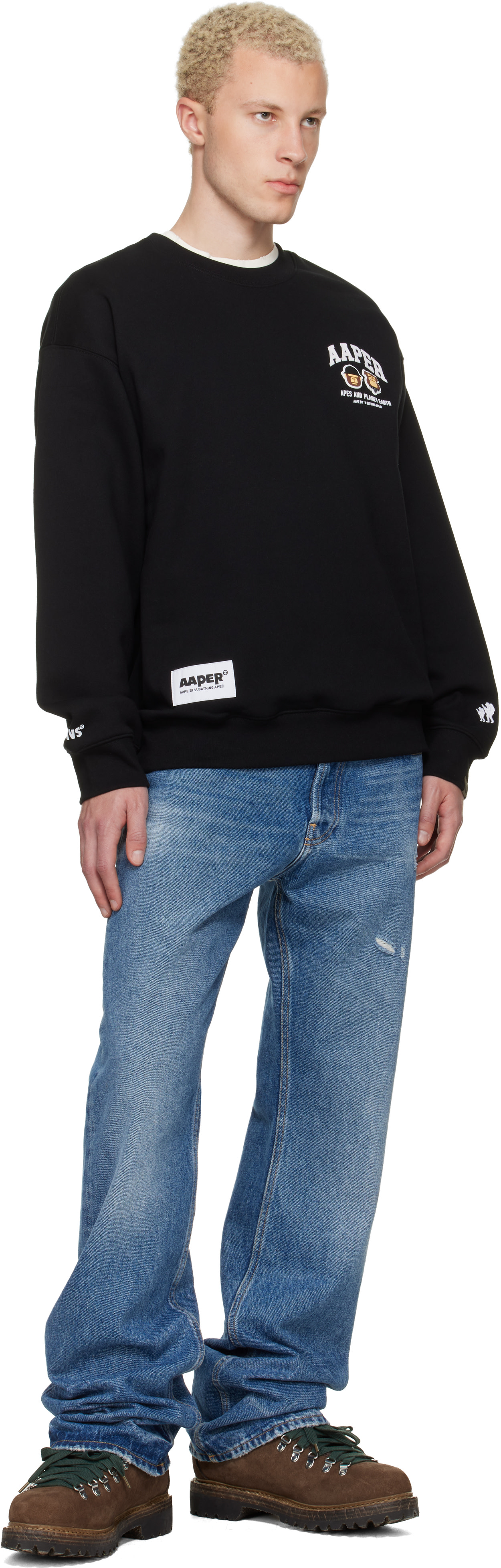 AAPE by A Bathing Ape - 블랙 에이퍼 크루넥 스웨트셔츠