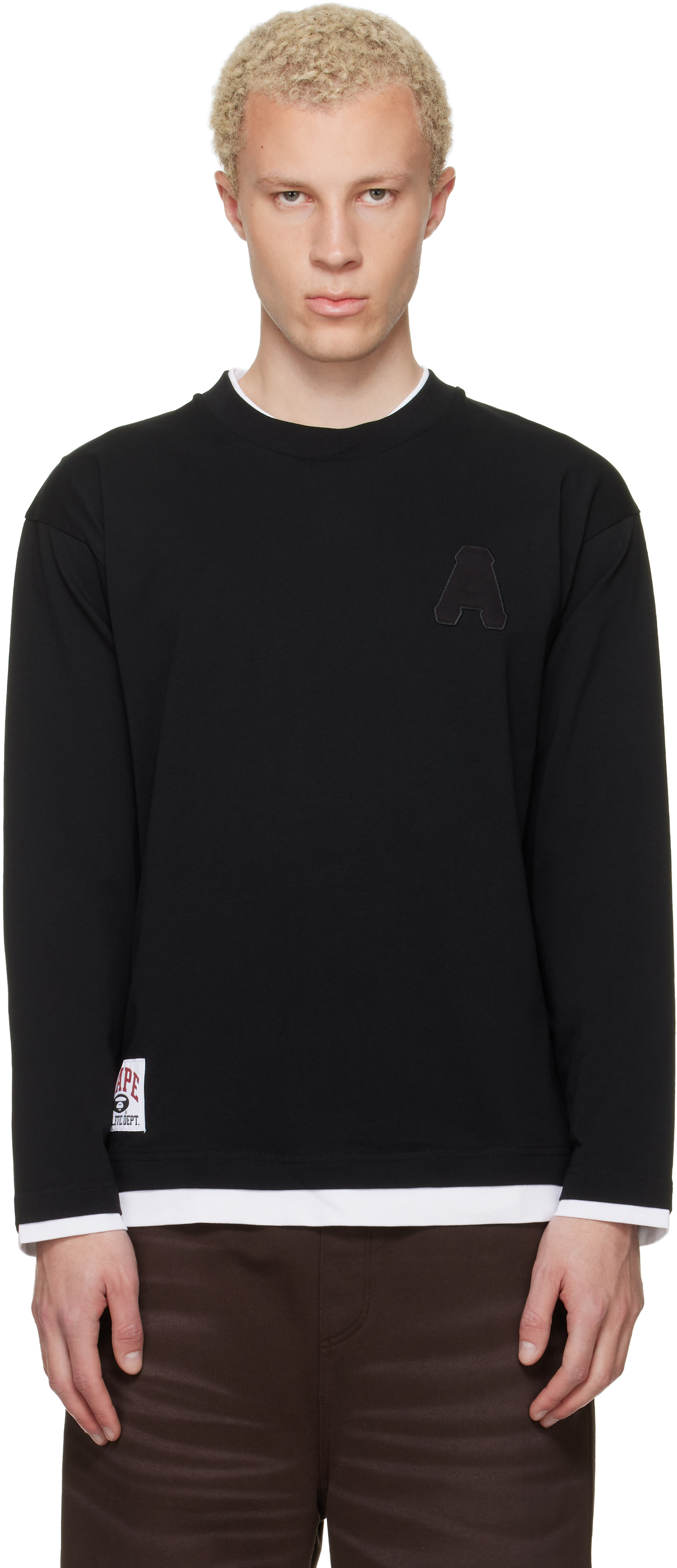 トップス A Bathing Ape long sleeve t shirt japan AAPE by A Bathing Ape: Black 'A' Long Sleeve T-shirt | SSENSE Canada