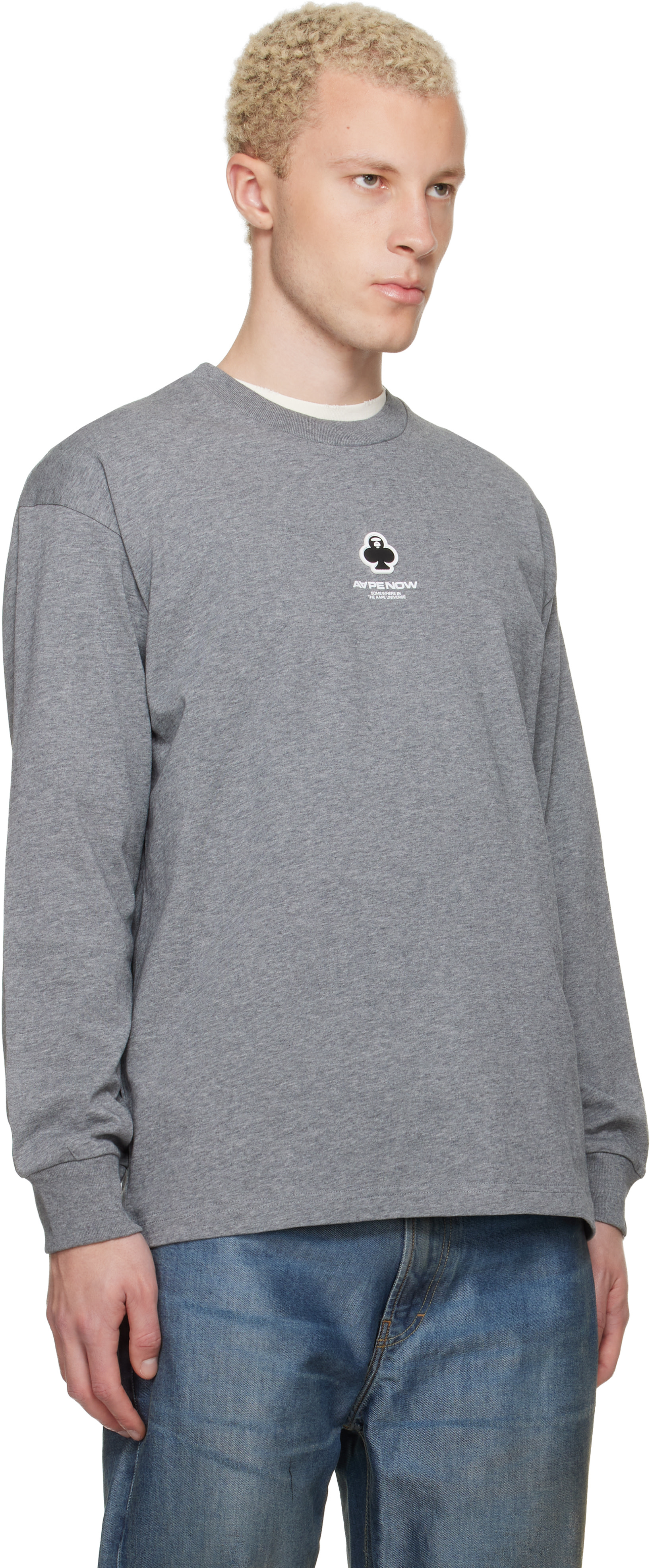 AAPE by A Bathing Ape: Gray 'AAPENOW' Clover Moonface Long Sleeve