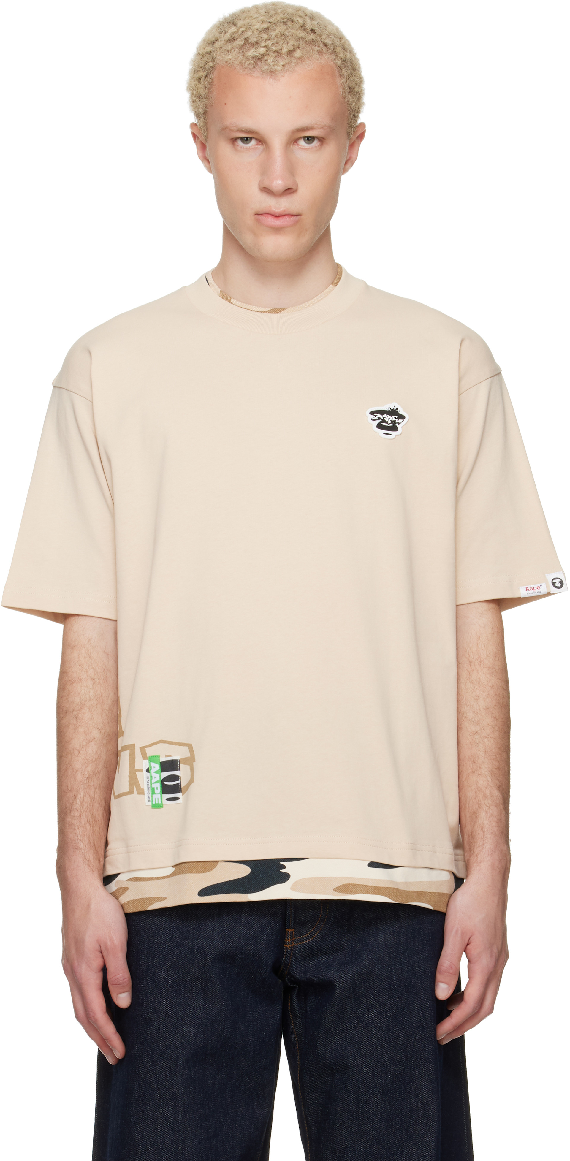 AAPE by A Bathing Ape - ベージュ 'AAPEUNVS' グラフィックTシャツ