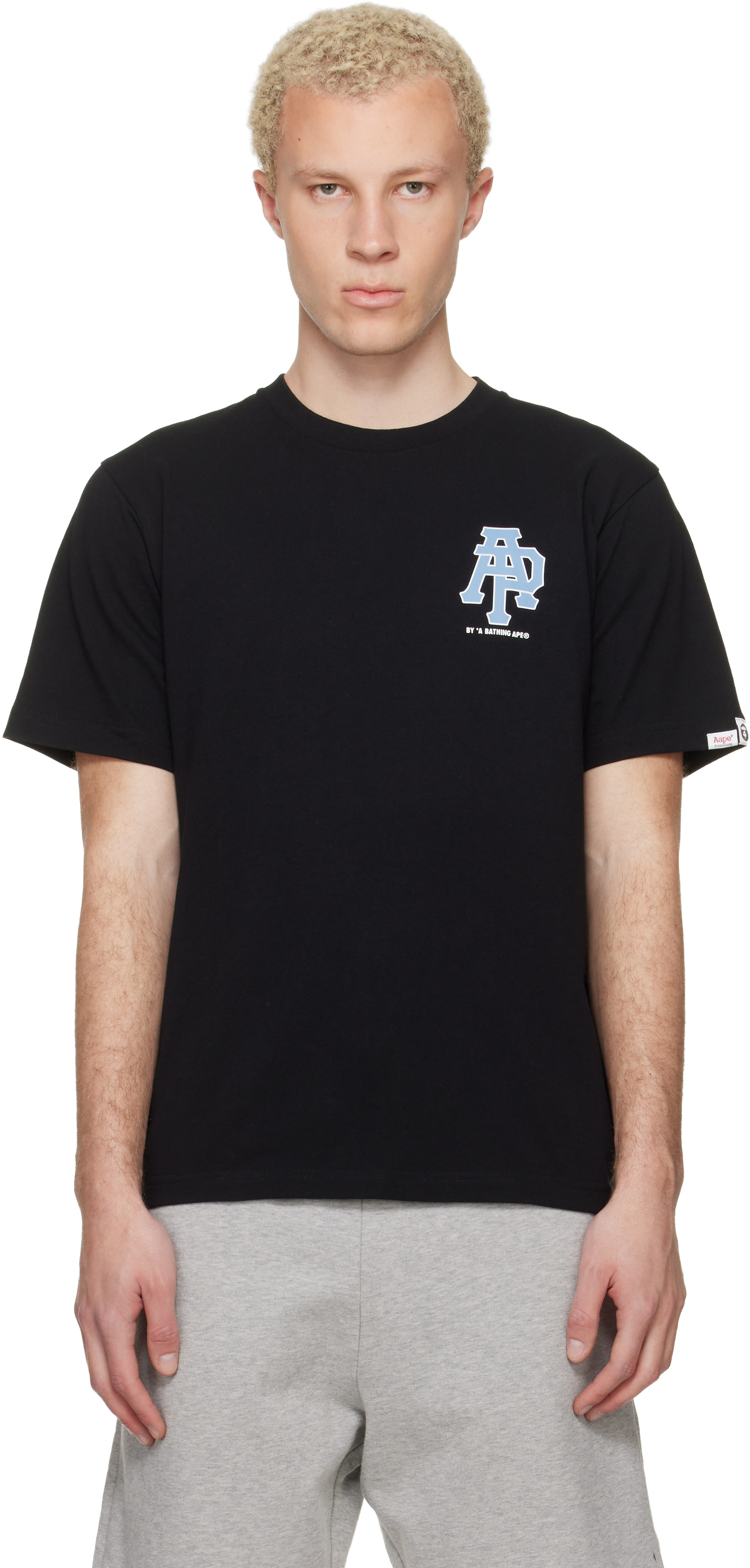 トップス AAPE BY A BATHING APE AAPE by A Bathing Ape: Black Logo T-shirt | SSENSE