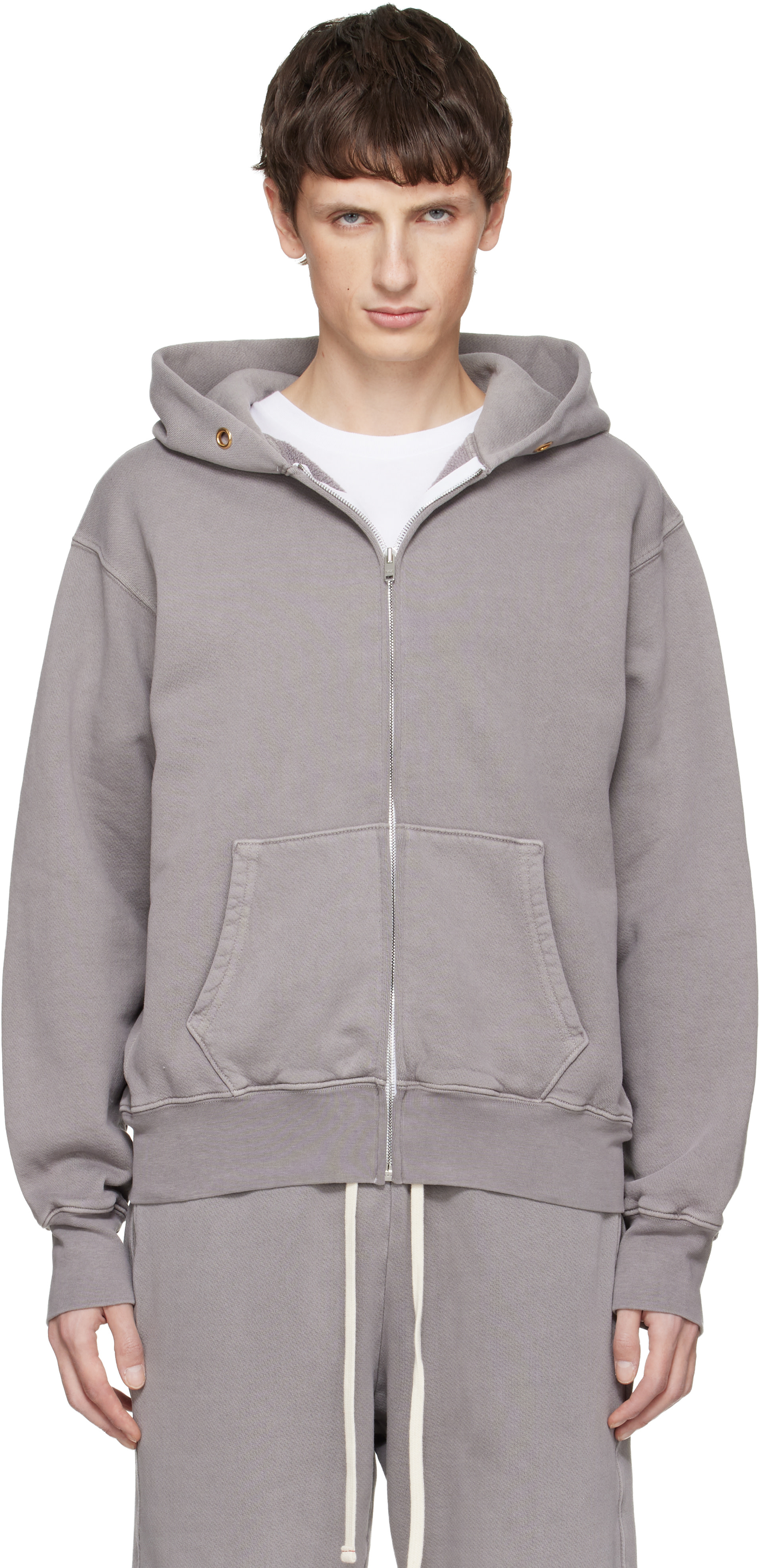 Les Tien - Pull à capuche épais gris à glissière