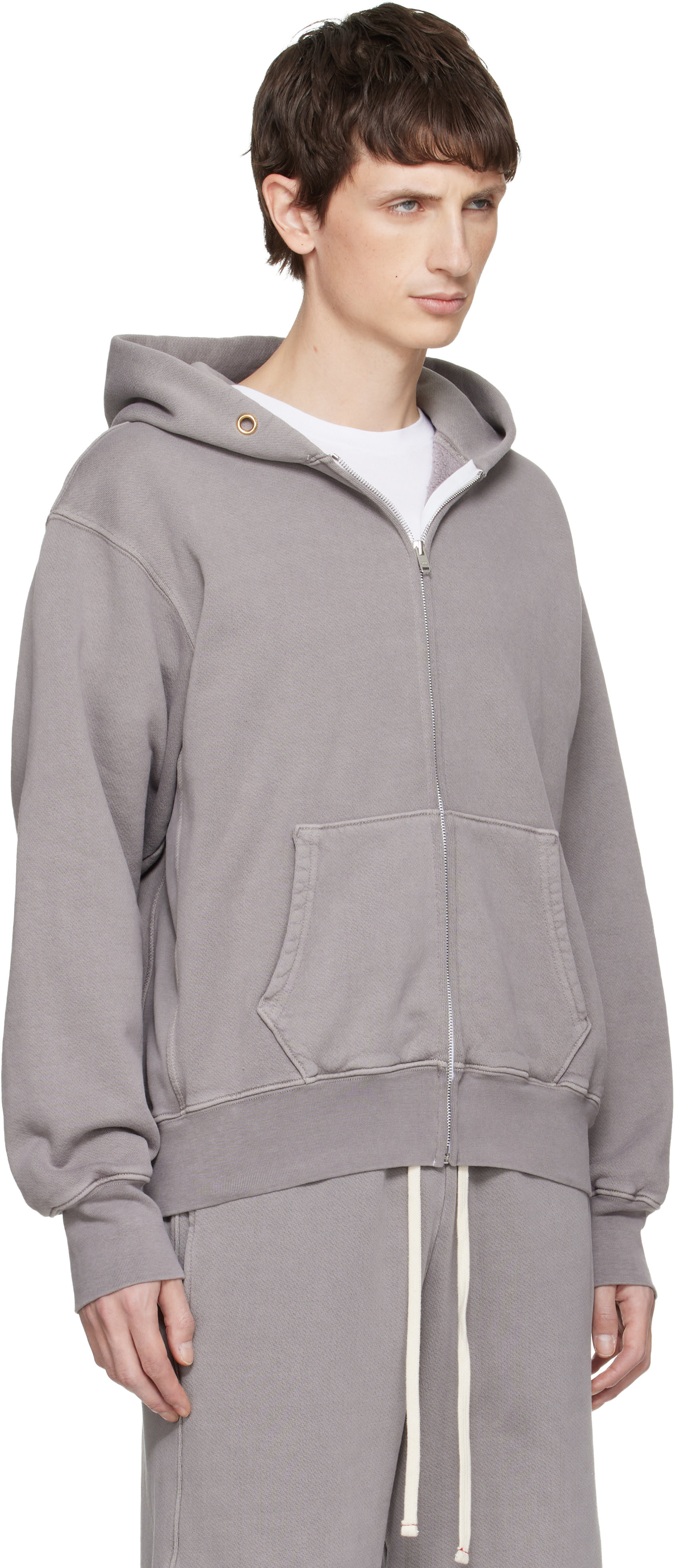 Les Tien - Pull à capuche épais gris à glissière