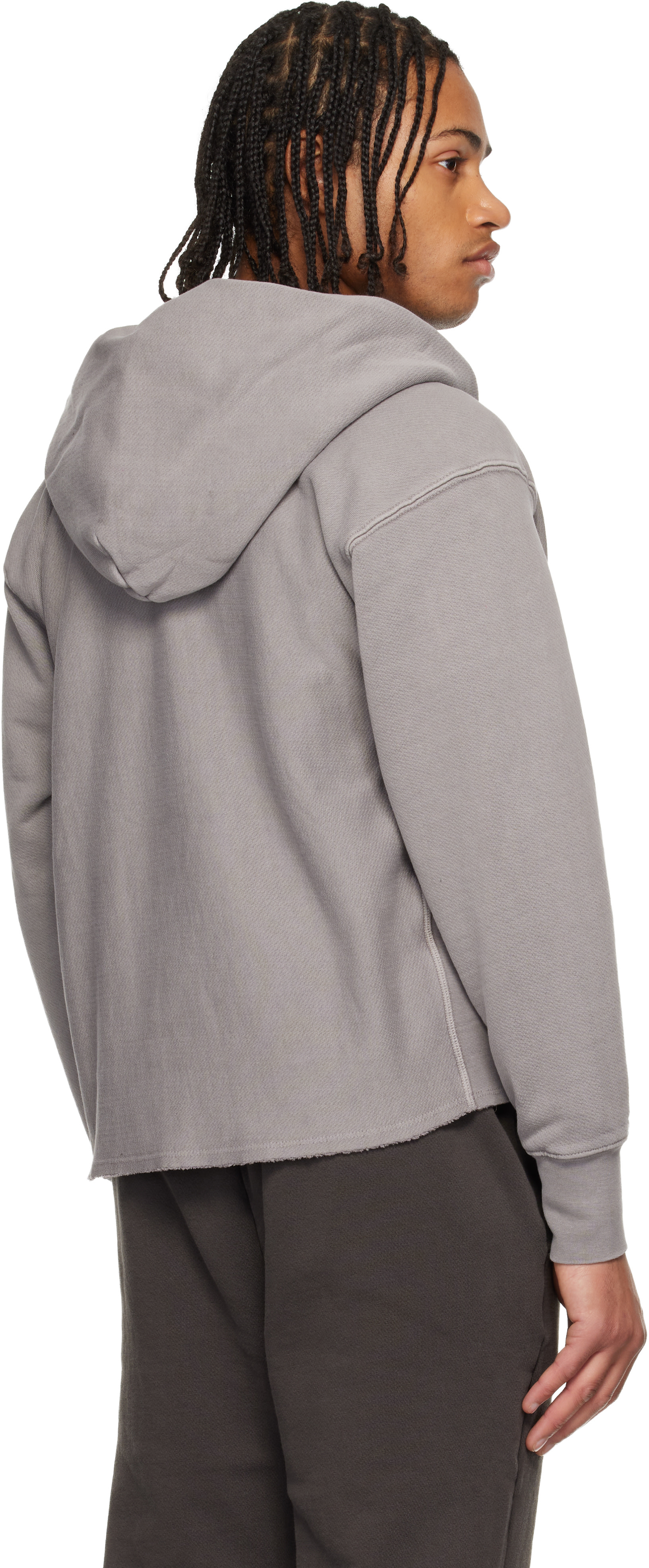 Les Tien - Pull à capuche écourté épais gris à bords bruts