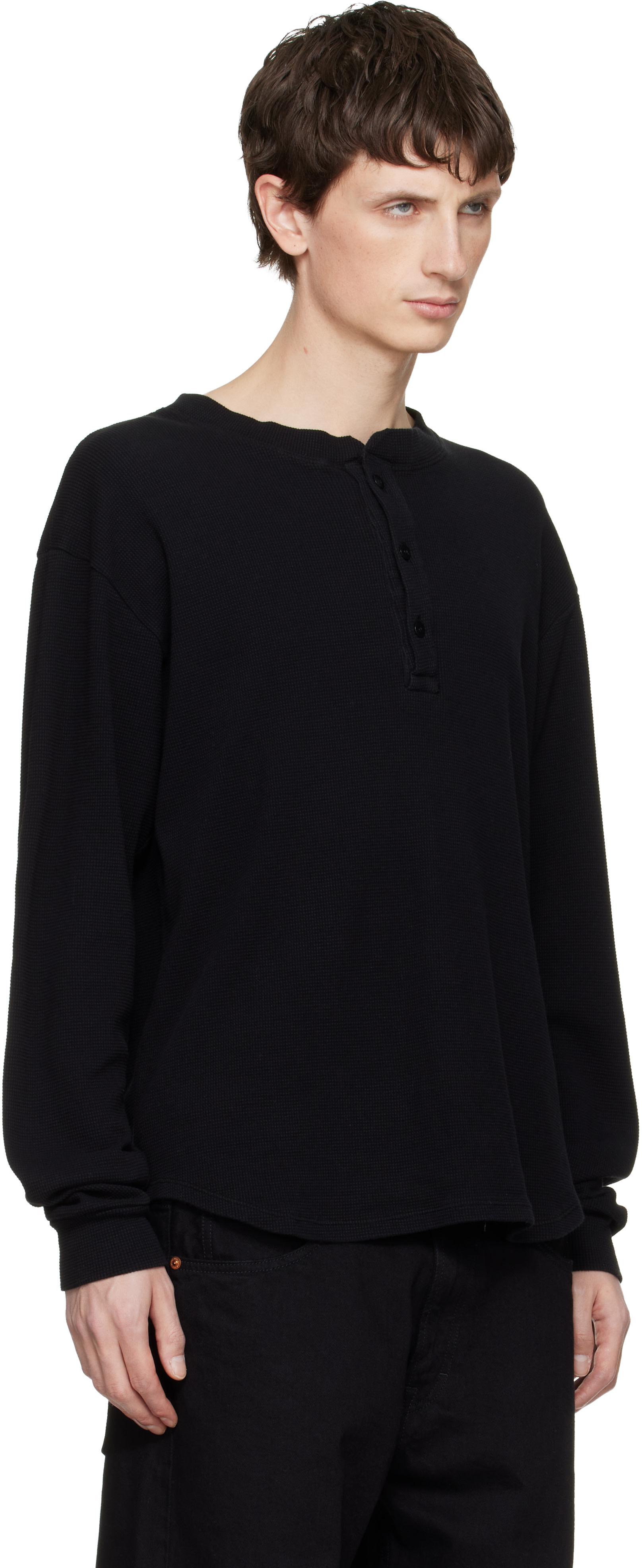 Les Tien - Black Baseball Hem Henley