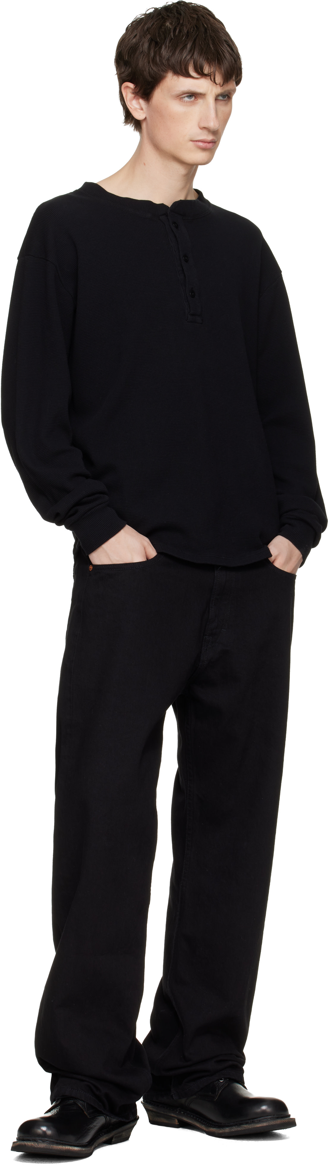 Les Tien - Black Baseball Hem Henley