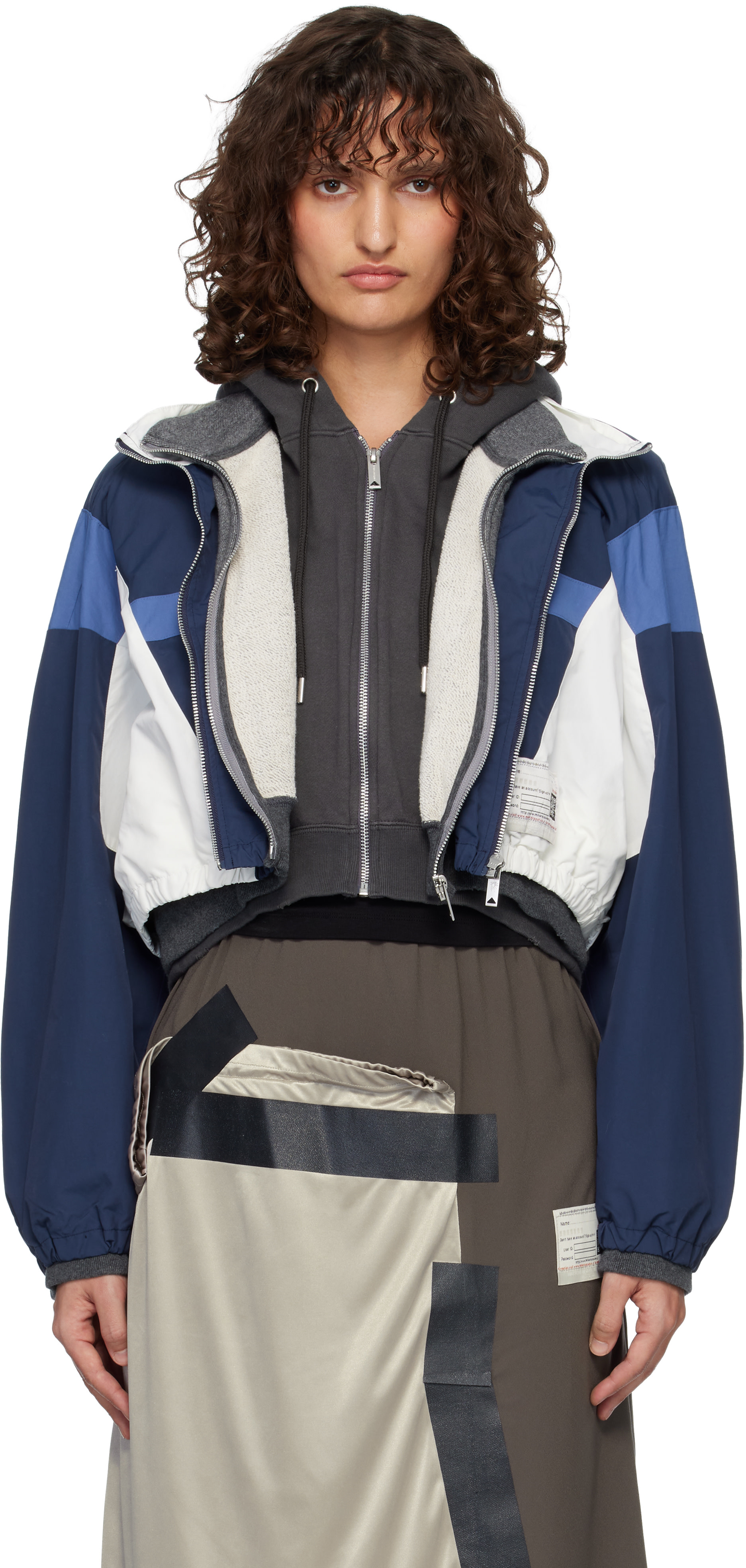 Maison MIHARA YASUHIRO: Gray & Navy Triple Layered Nylon Zip-Up
