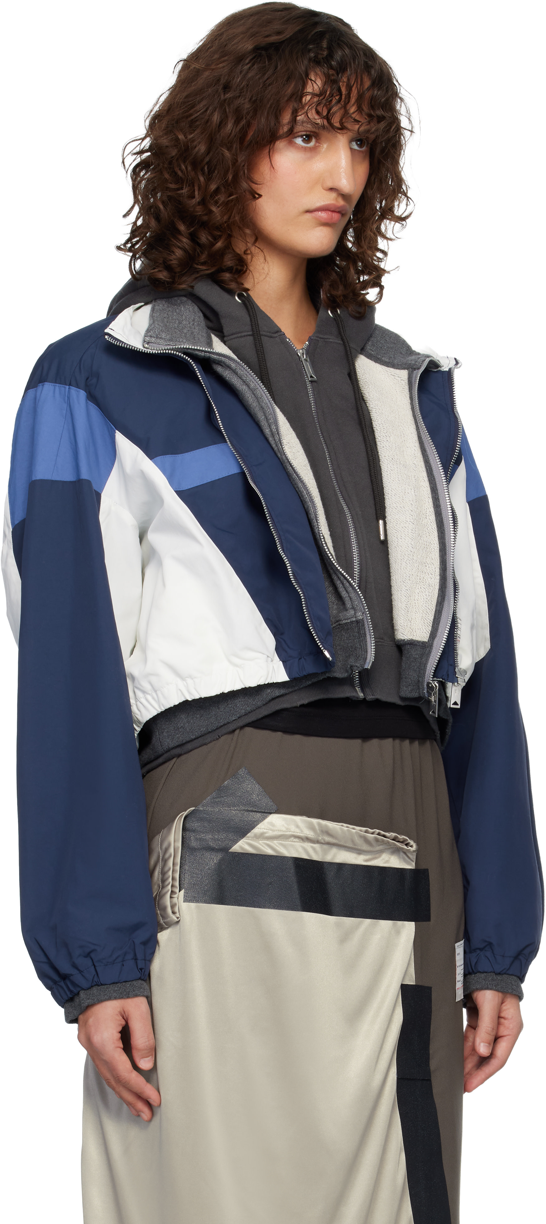 Maison MIHARA YASUHIRO: Gray & Navy Triple Layered Nylon Zip-Up