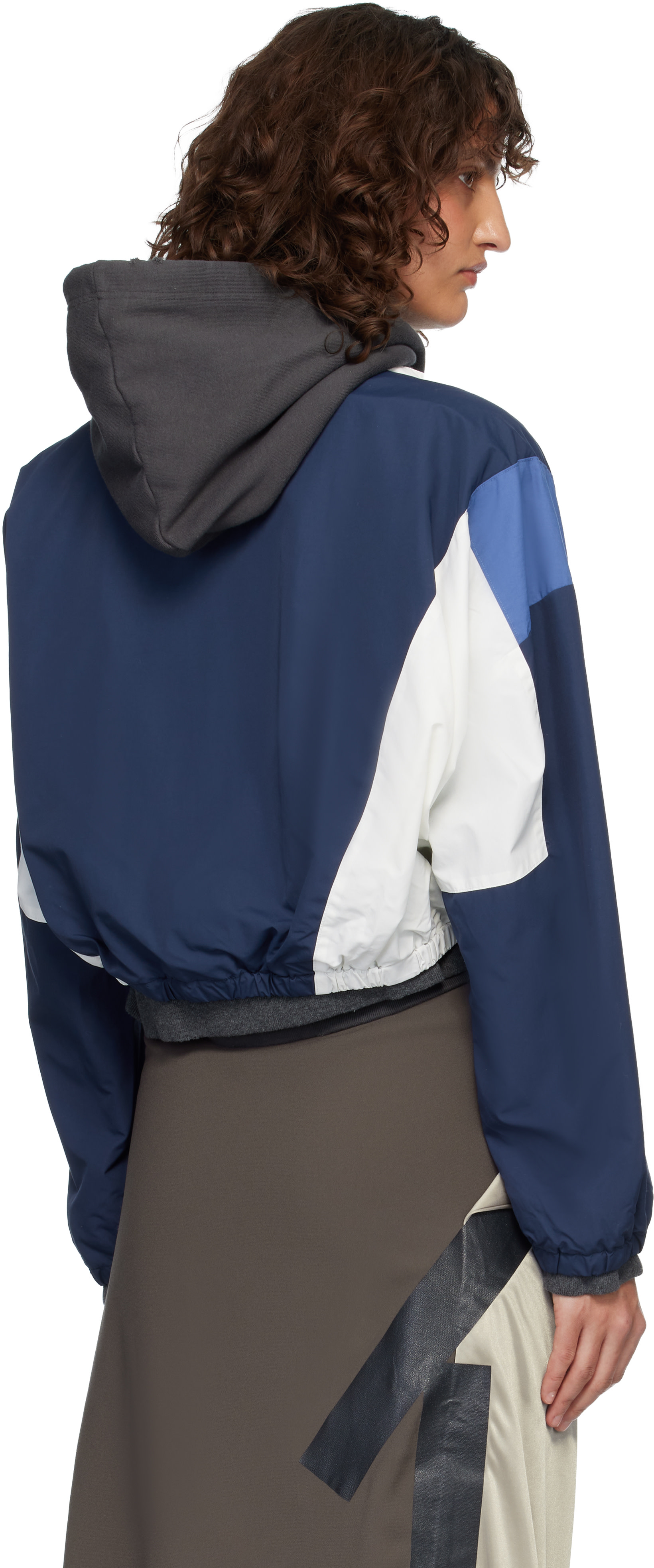 Maison MIHARA YASUHIRO: Gray & Navy Triple Layered Nylon Zip-Up