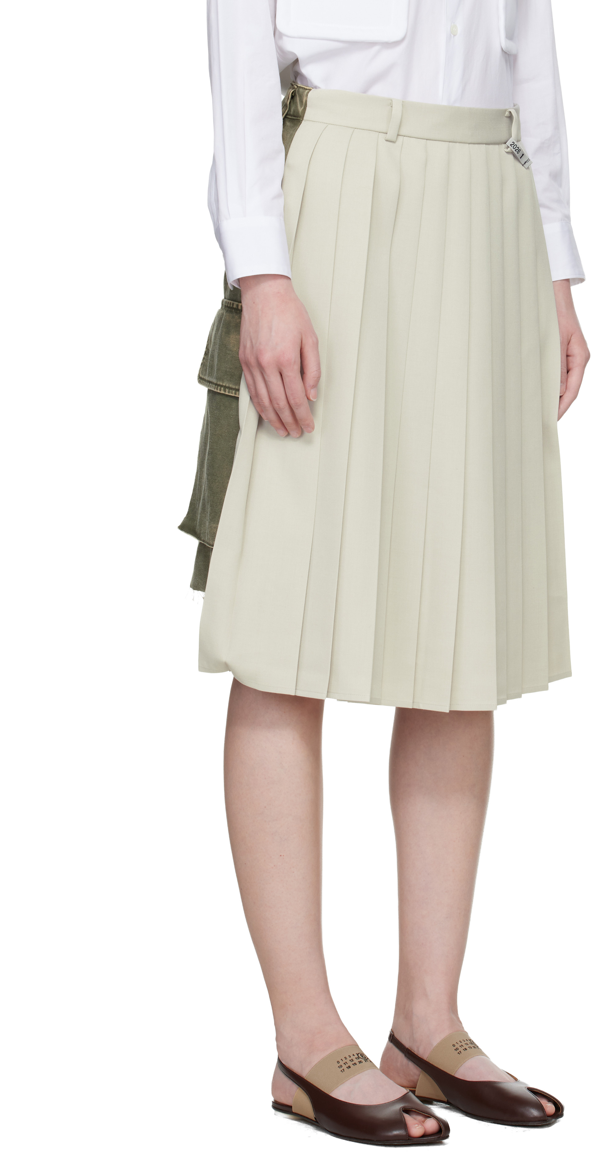Maison MIHARA YASUHIRO - Jupe cargo midi vert et beige à plis