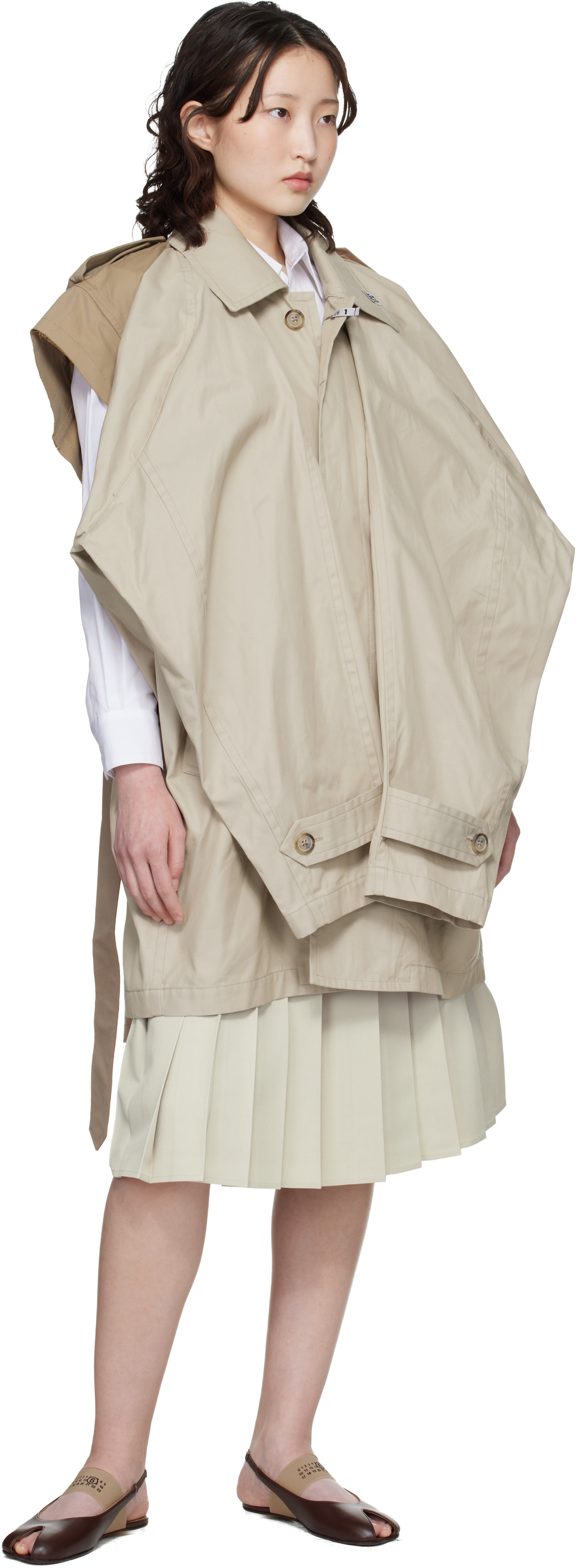 Maison MIHARA YASUHIRO - Jupe cargo midi vert et beige à plis