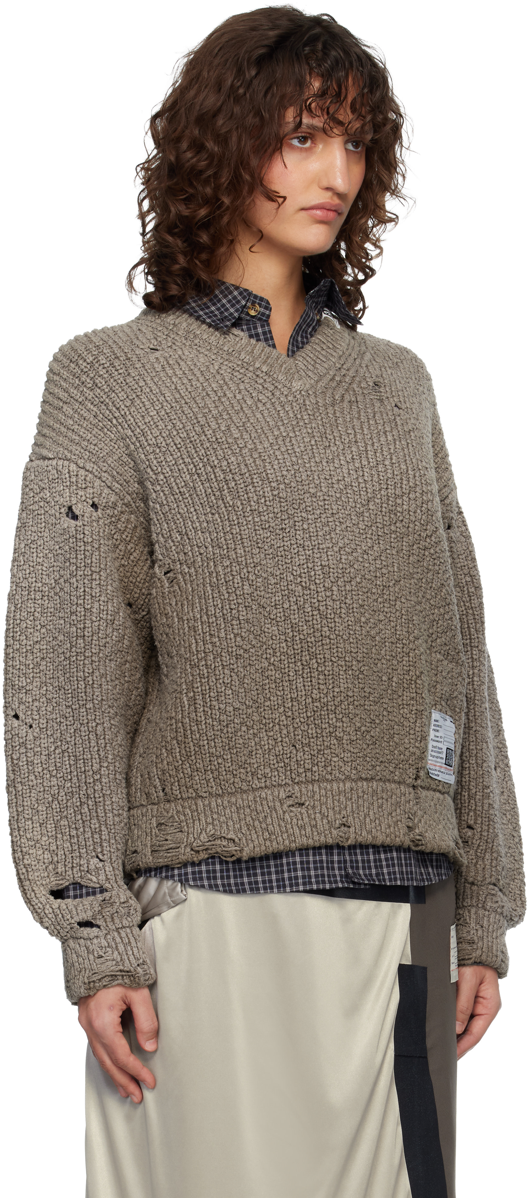 Maison MIHARA YASUHIRO - Pull brun en tricot à effets délavé et usé