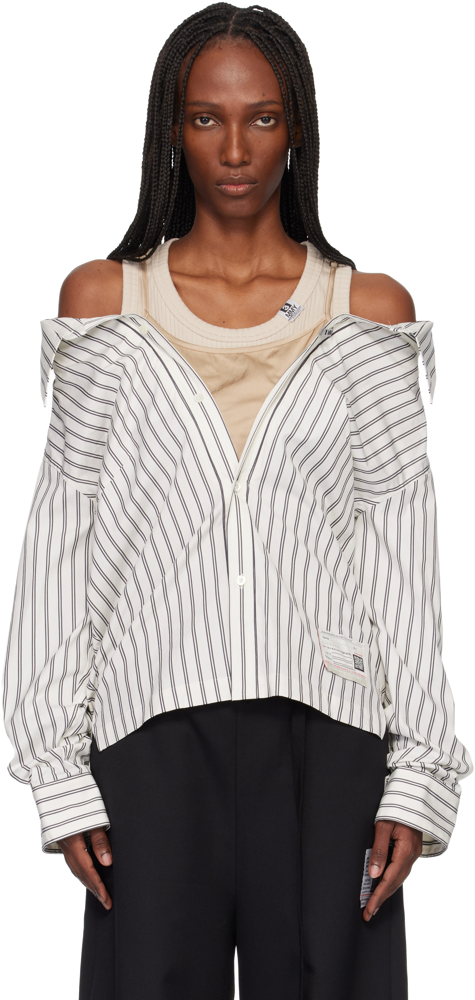 Maison MIHARA YASUHIRO: Off-White & Beige Triple Layered Stripe
