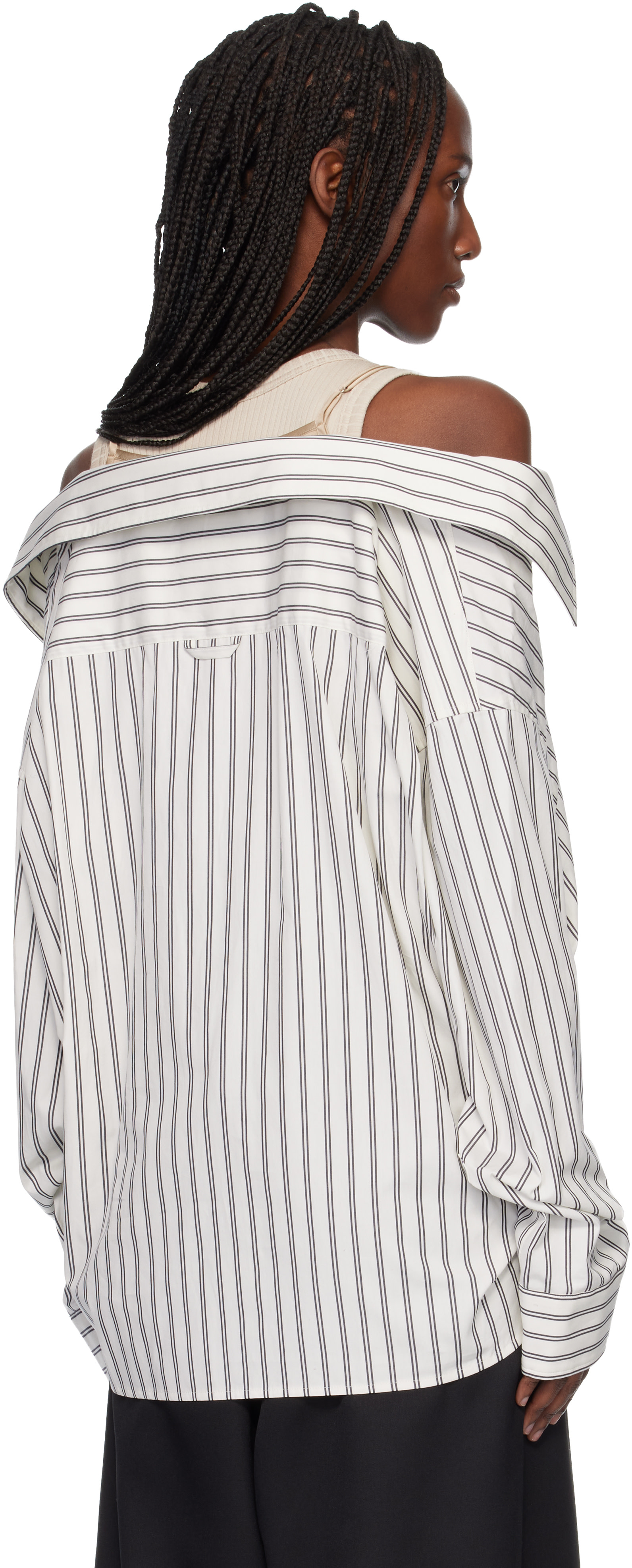 【MIHARA YASUHIRO】DOUBLE LAYERED SHIRTS Maison MIHARA YASUHIRO: Off-White & Beige Triple Layered Stripe