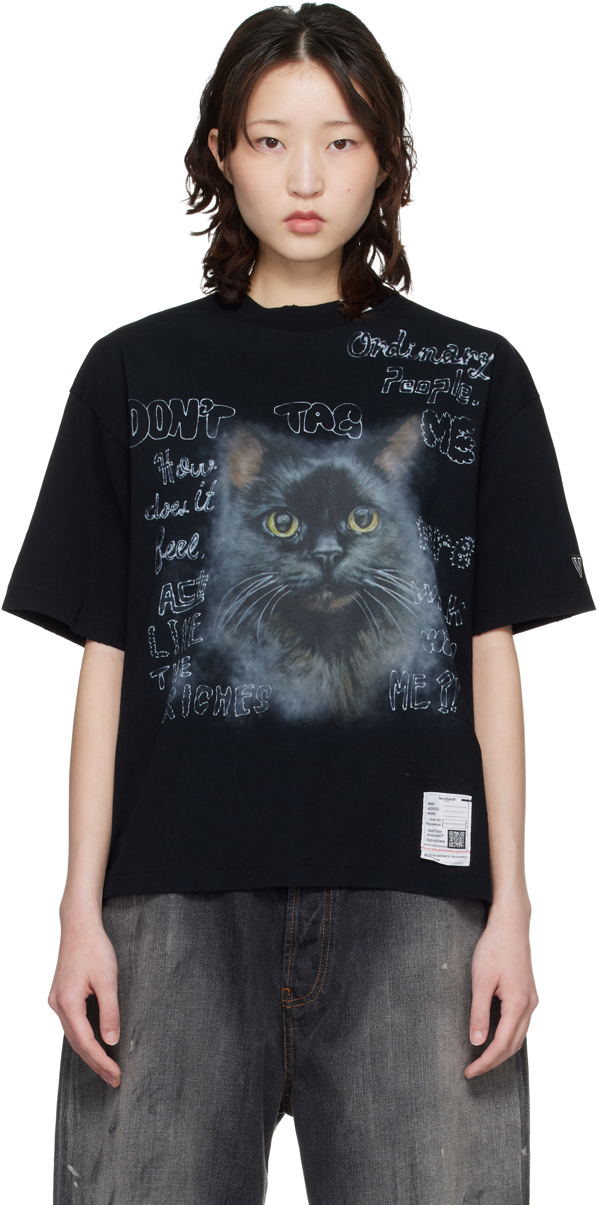 Maison MIHARA YASUHIRO: ブラック Cat プリントTシャツ | SSENSE 日本