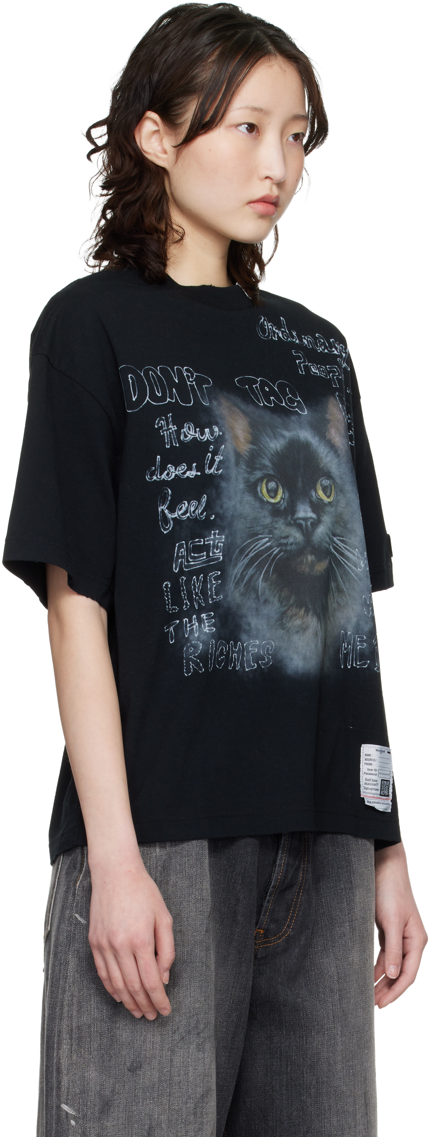 Maison MIHARA YASUHIRO - T-shirt noir à image de chat imprimée