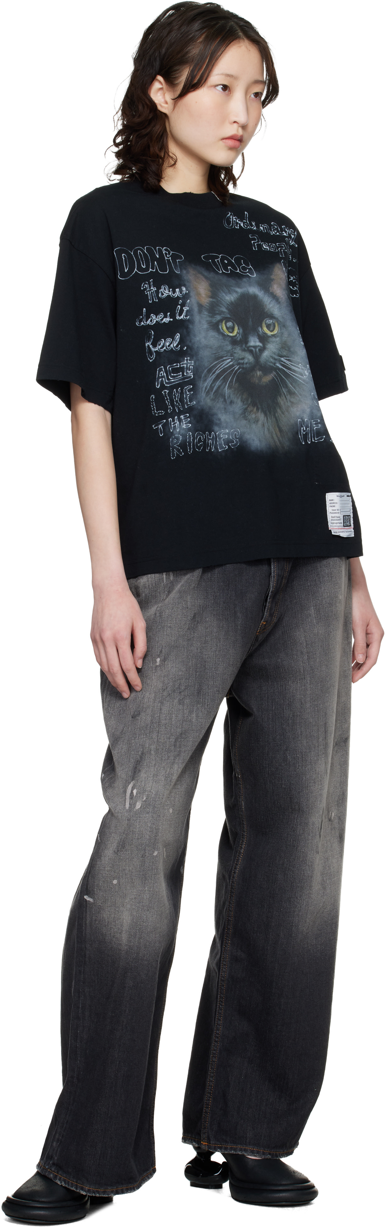 Maison MIHARA YASUHIRO - T-shirt noir à image de chat imprimée