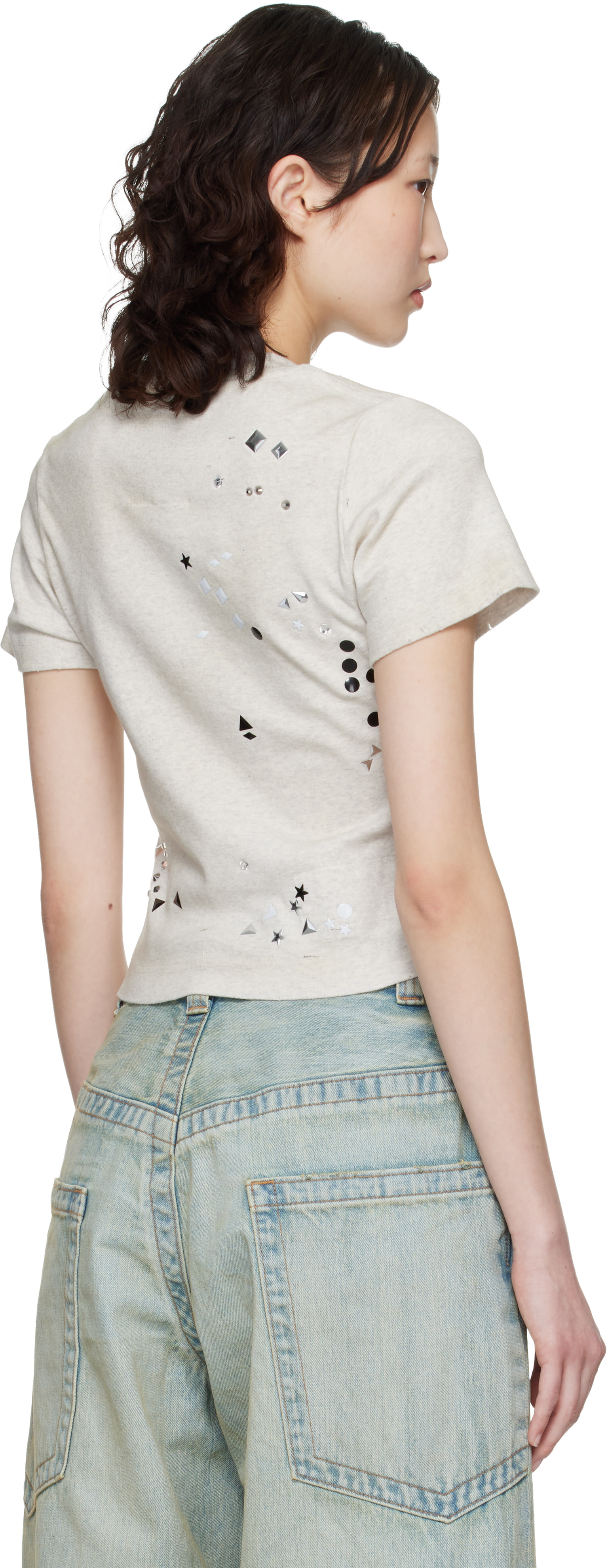 Maison MIHARA YASUHIRO: Taupe Embellished Sticker Mini T-shirt