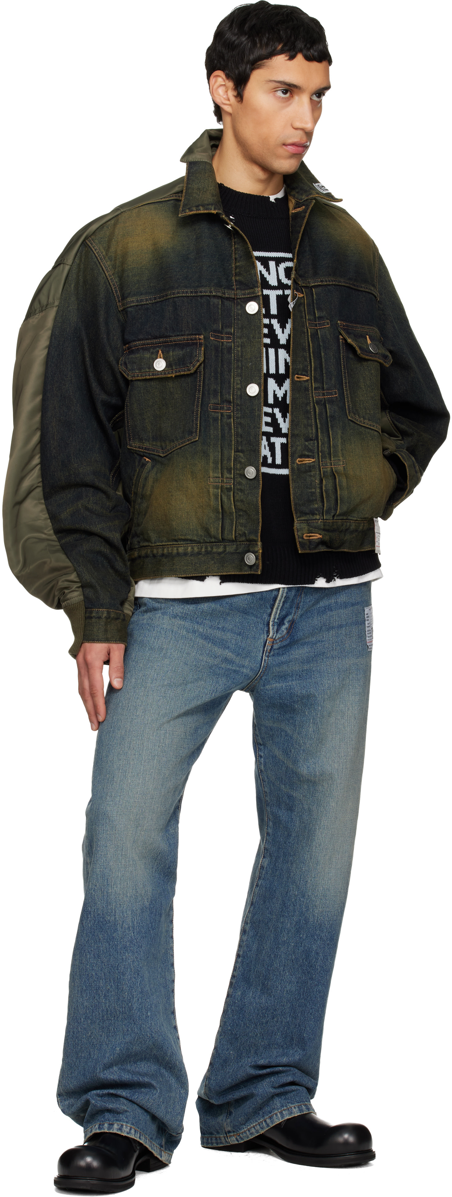 Maison MIHARA YASUHIRO: Khaki & Navy Front Back Combined Denim