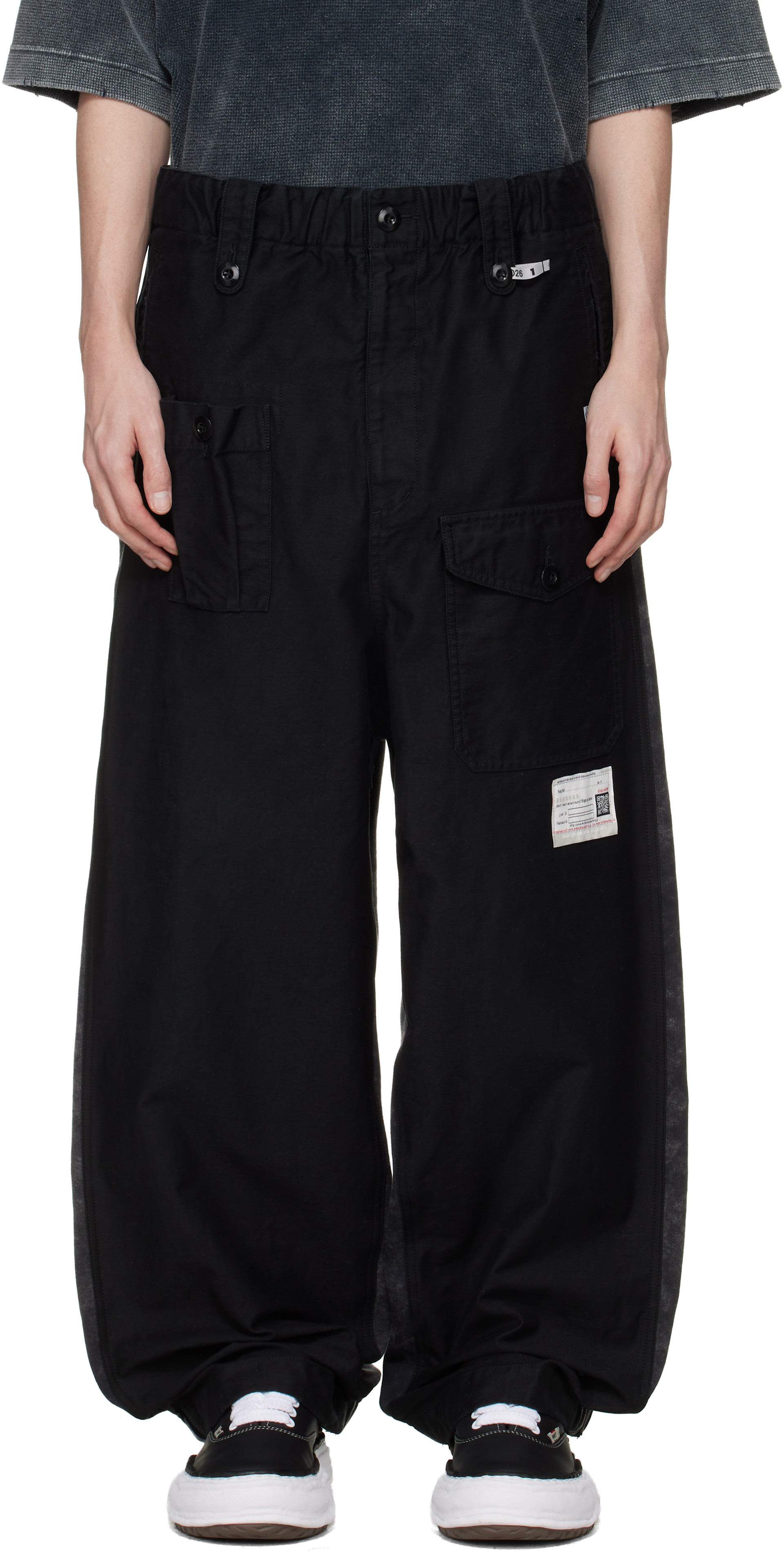 Maison MIHARA YASUHIRO: ブラック Sweat Pants Combined カーゴパンツ