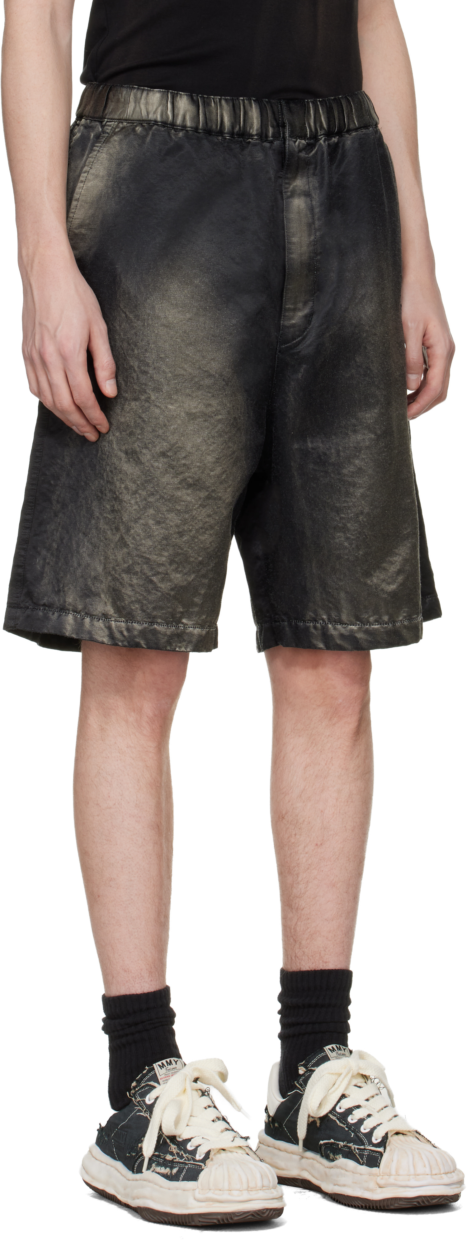 Maison MIHARA YASUHIRO: Black Sun Faded Like Satin Shorts | SSENSE
