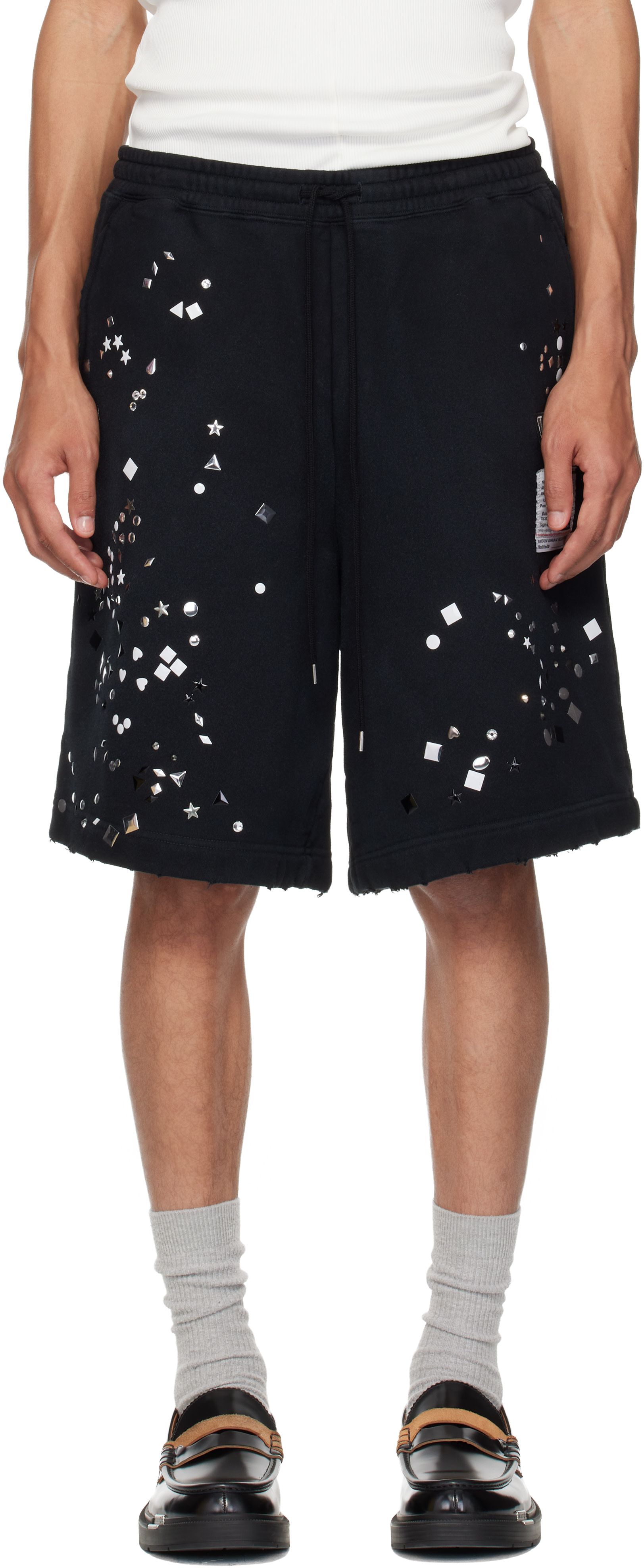 Maison MIHARA YASUHIRO: Black Embellished Sweat Shorts | SSENSE