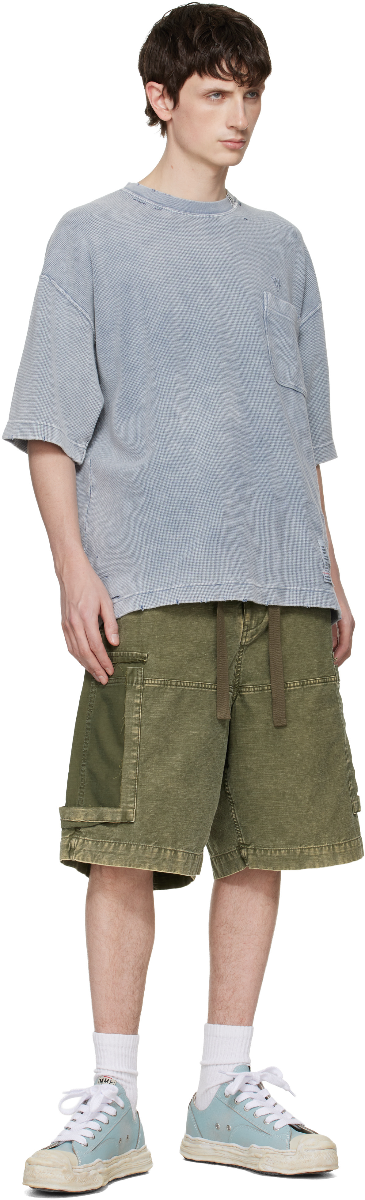 MIHARA YASUHIRO Cotton Satin Cargo ショーツ Maison MIHARA YASUHIRO: Khaki Cotton Satin Cargo Shorts | SSENSE