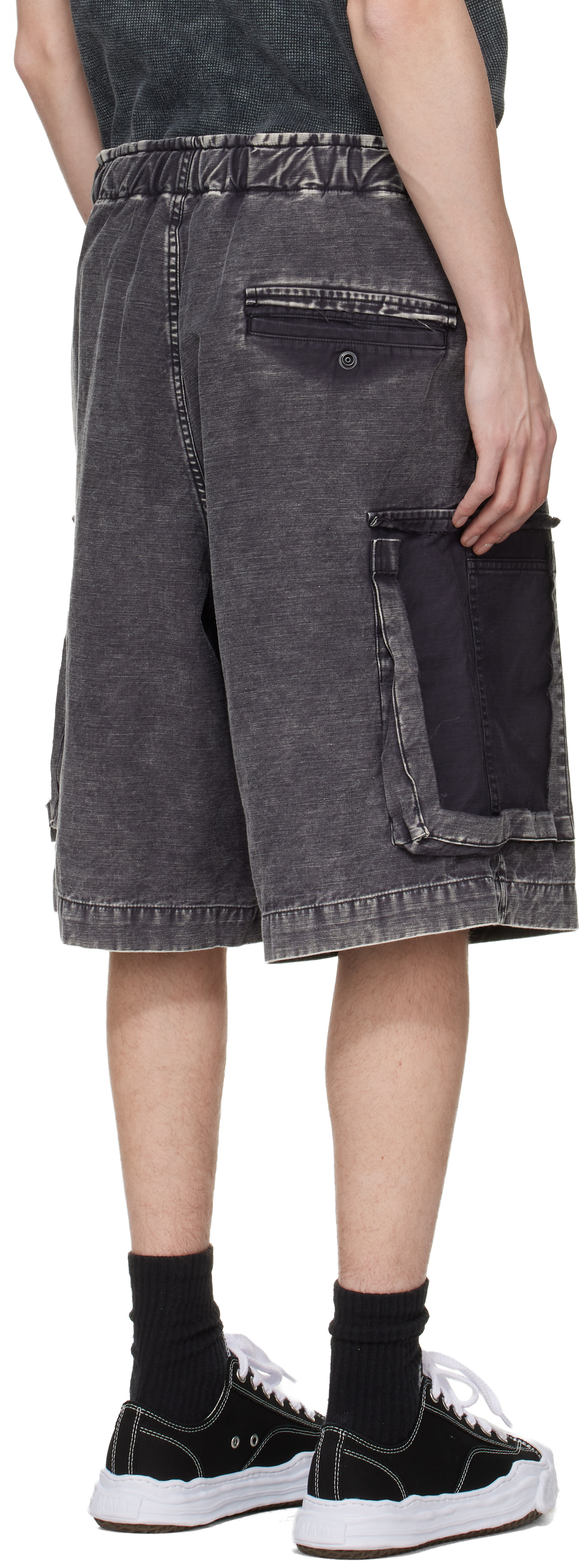 Maison MIHARA YASUHIRO: Black Cotton Satin Cargo Shorts | SSENSE