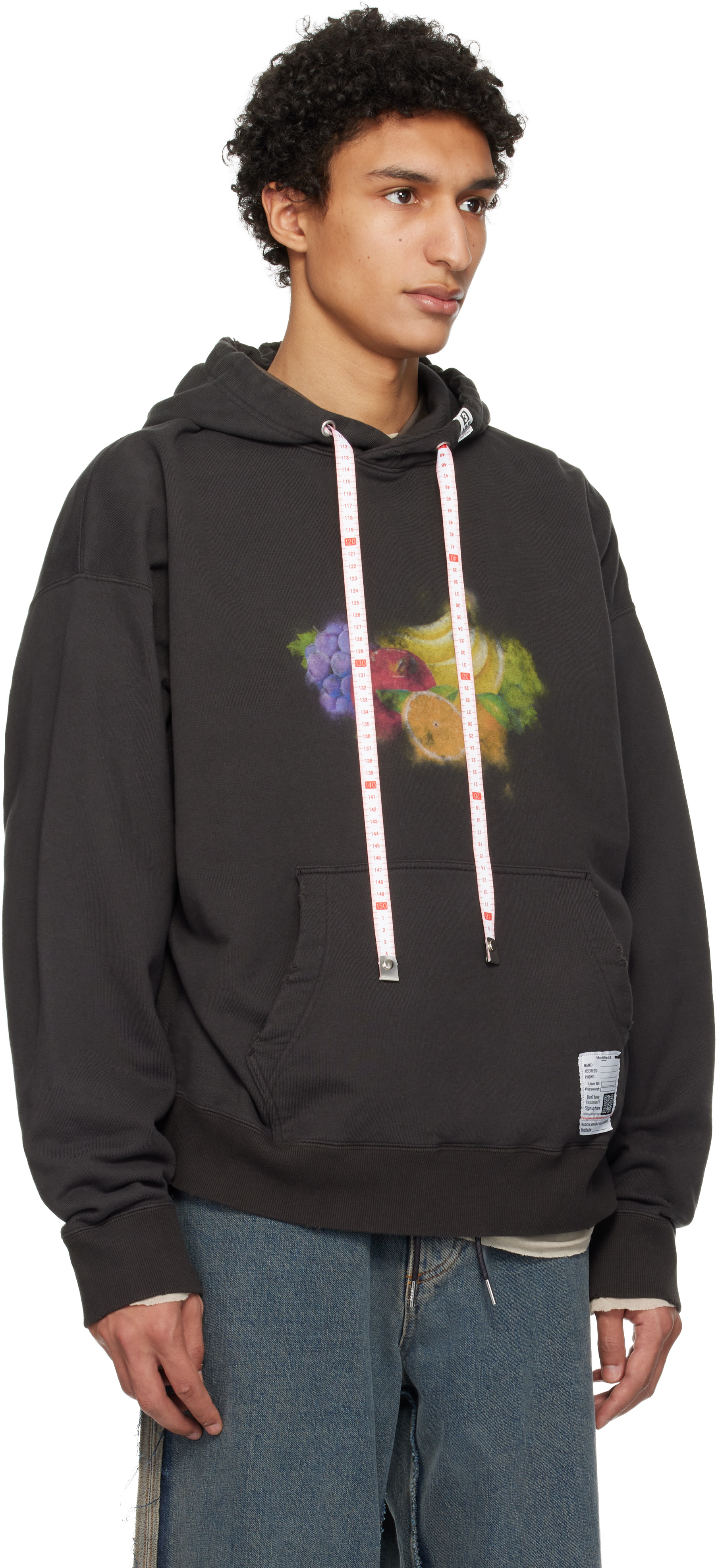 Maison MIHARA YASUHIRO - Pull à capuche noir à image de fruits imprimée