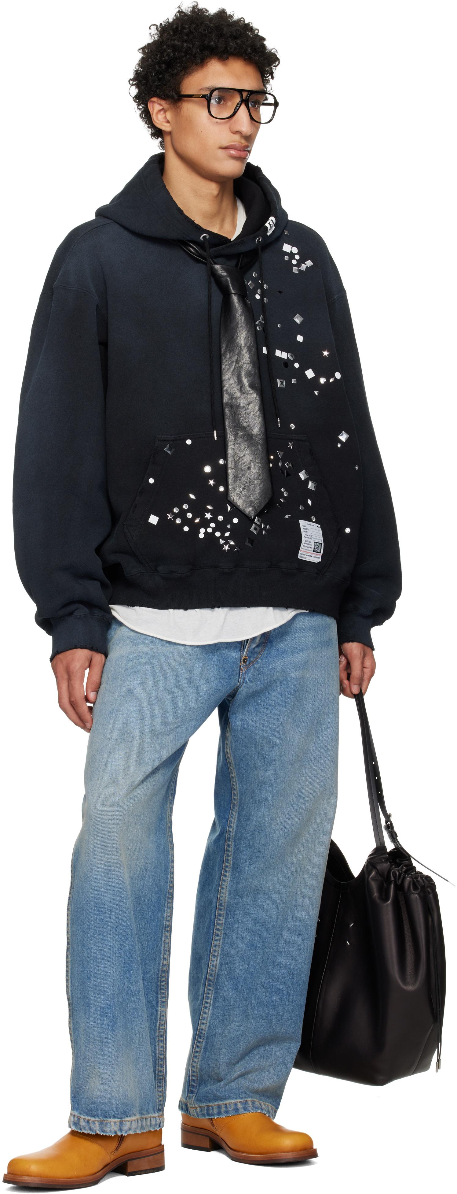 Maison MIHARA YASUHIRO: Black Embellished Hoodie | SSENSE Canada