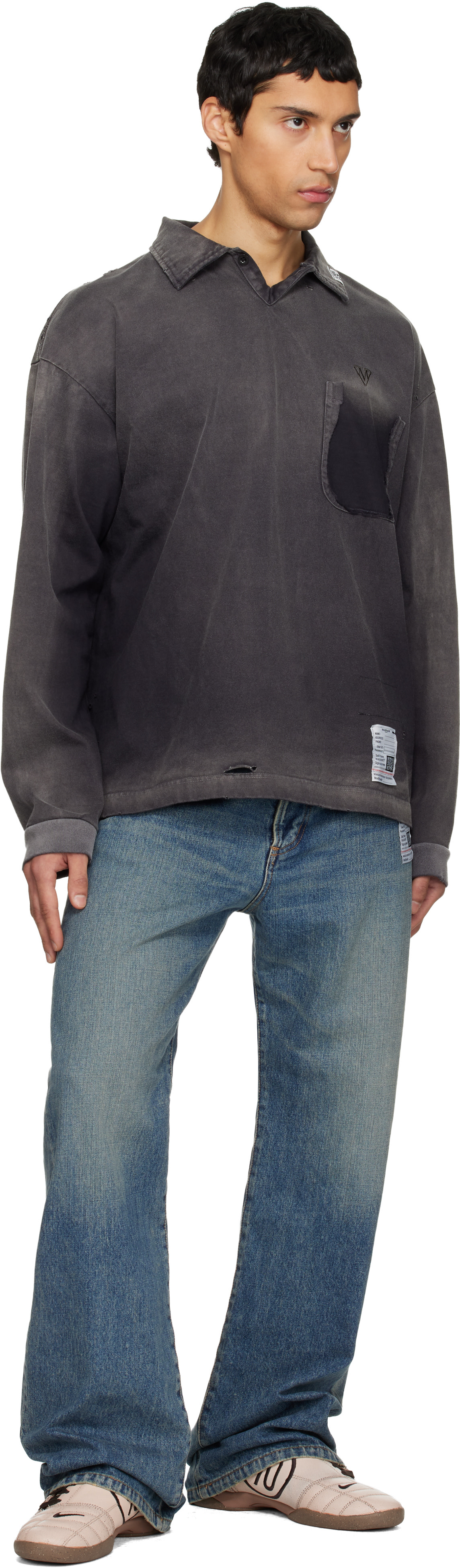 Maison MIHARA YASUHIRO: Black Sun Faded Long Sleeve Polo | SSENSE