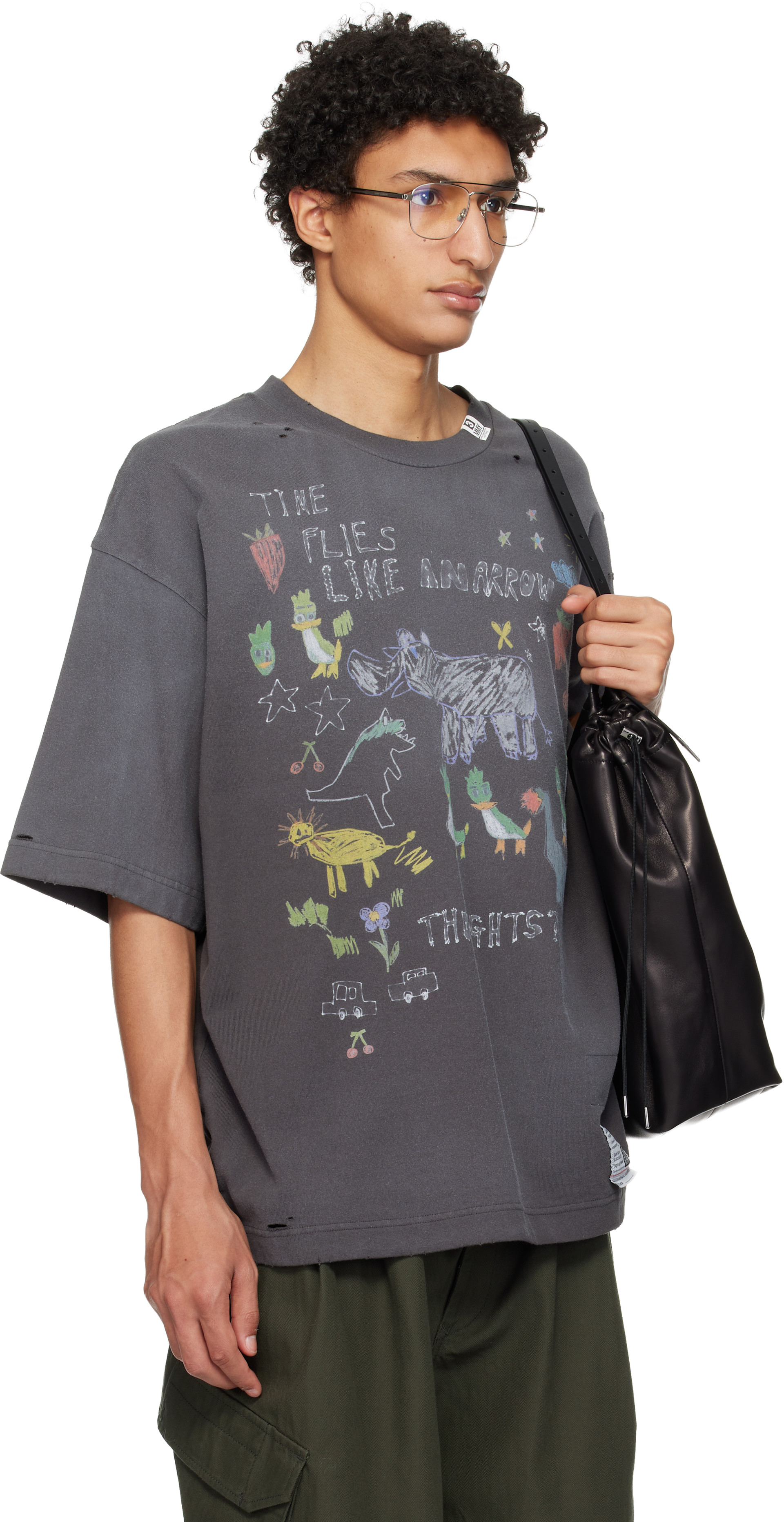 YUURI 音楽アート Tシャツ グレー Maison MIHARA YASUHIRO: Gray Kids Doodle Printed T-shirt | SSENSE