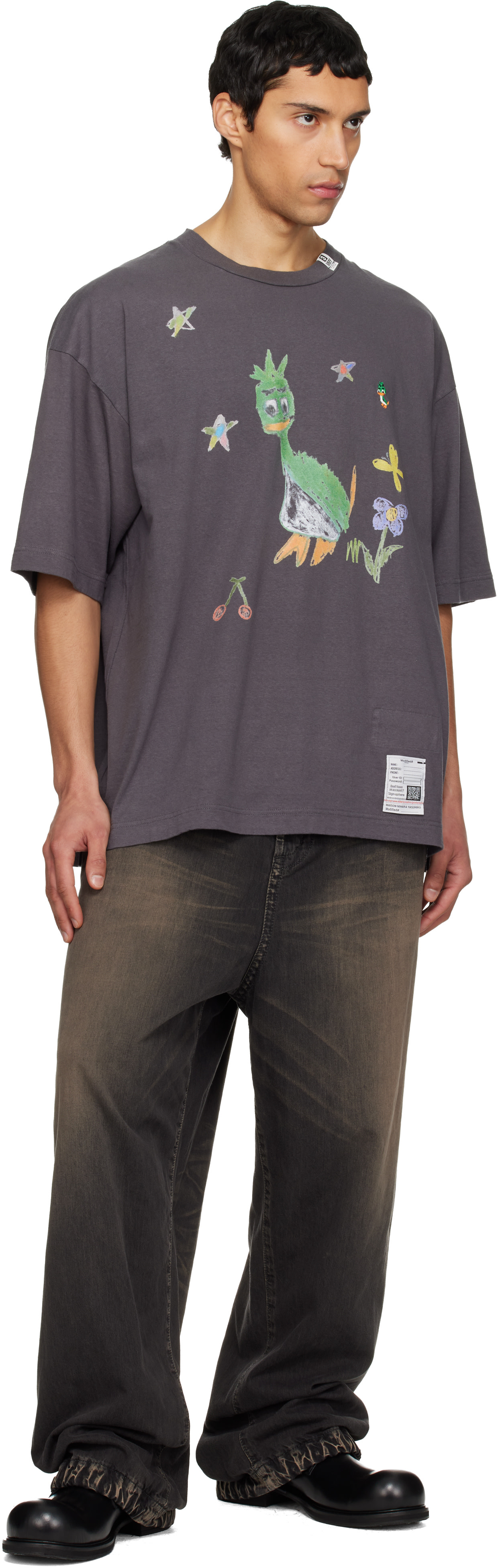 Maison MIHARA YASUHIRO: ブラック Leon Kids Doodle Tシャツ | SSENSE
