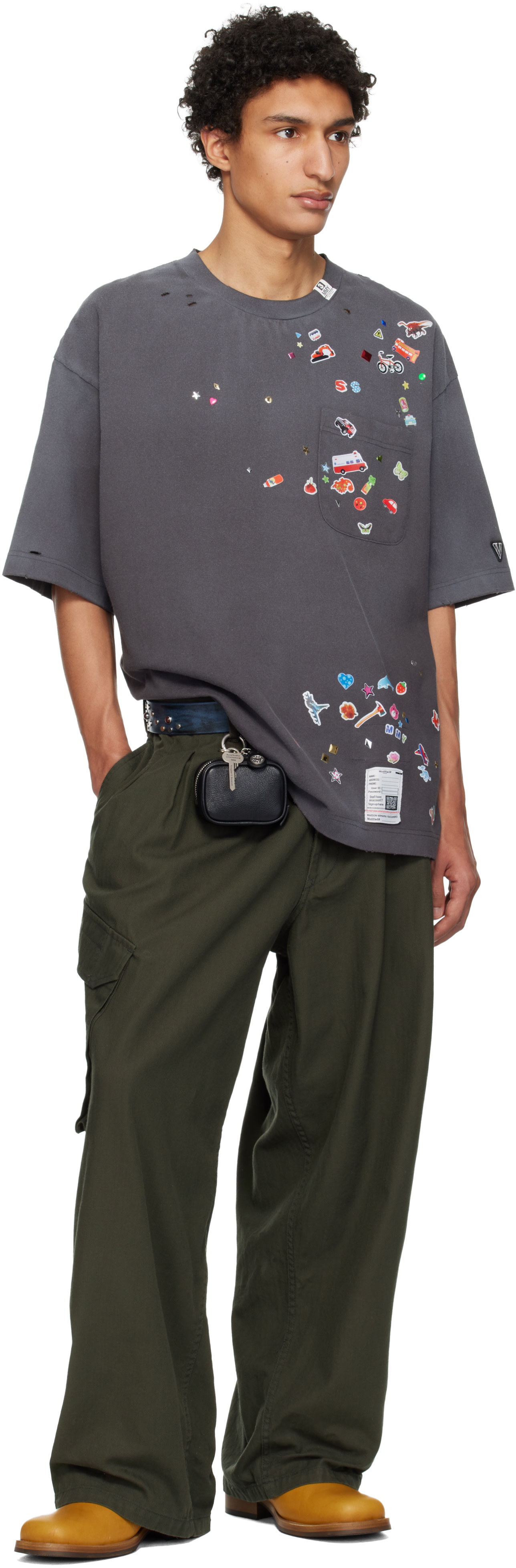 Maison MIHARA YASUHIRO: Gray Kids Sticker Printed T-shirt | SSENSE