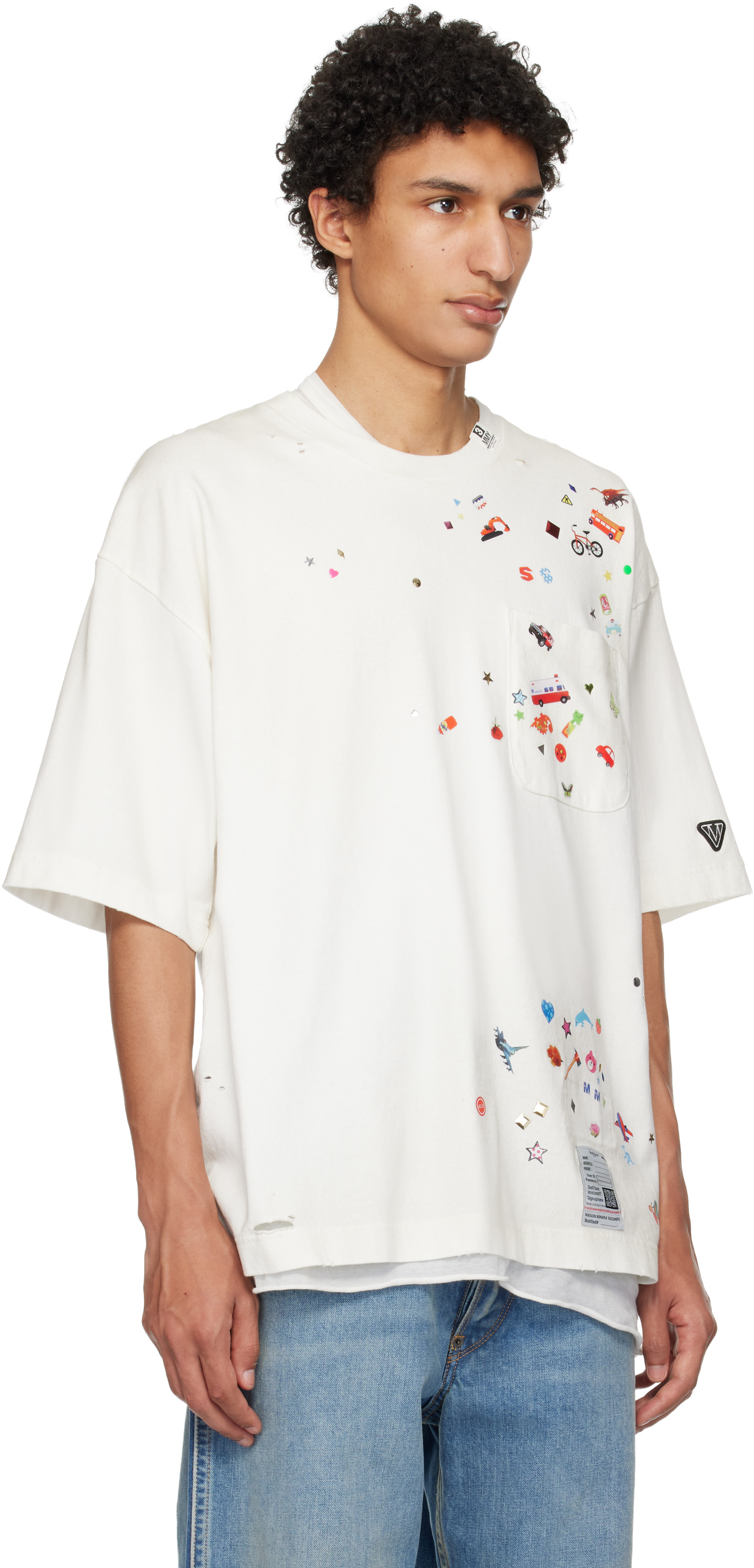 Maison MIHARA YASUHIRO: オフホワイト Kids Sticker プリントTシャツ