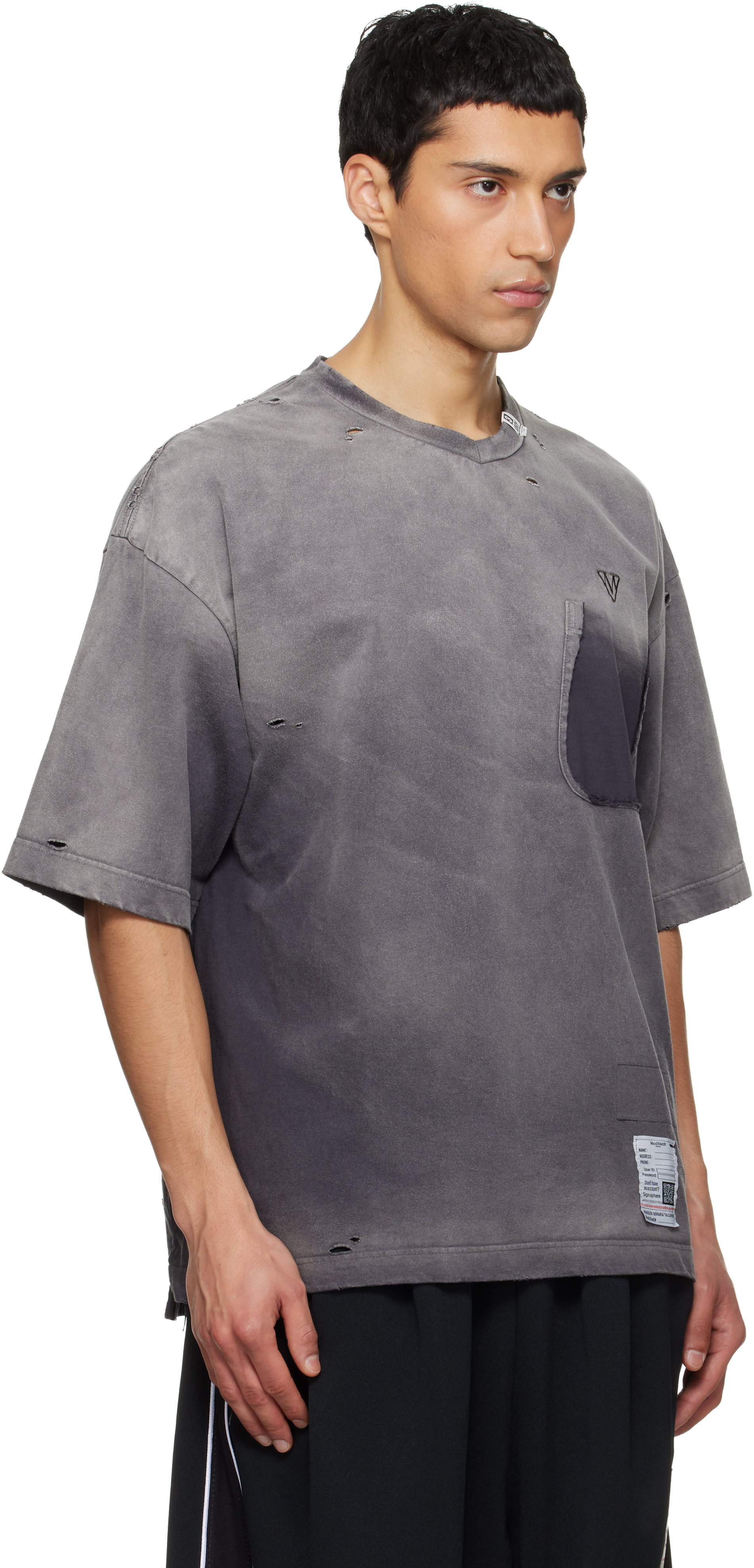 トップス MIHARA YASUHIRO SUN FADED V NECK TEE Maison MIHARA YASUHIRO: Gray Sun Faded V Neck T-shirt | SSENSE
