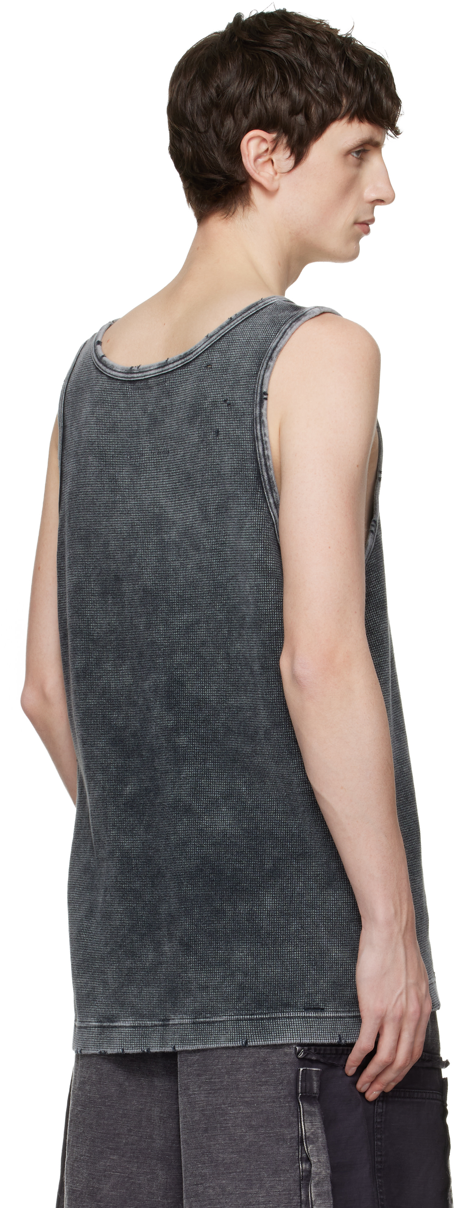 Maison MIHARA YASUHIRO: Black Bleached Thermal Tank Top | SSENSE