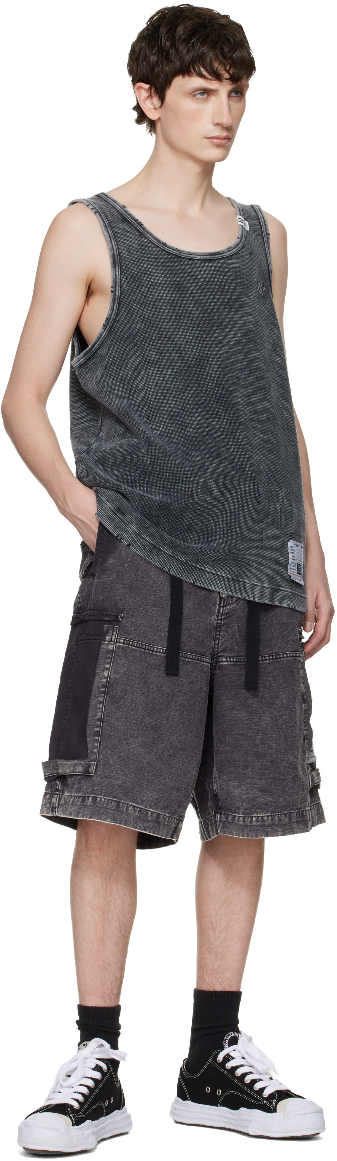 Maison MIHARA YASUHIRO: ブラック Bleached サーマル タンクトップ