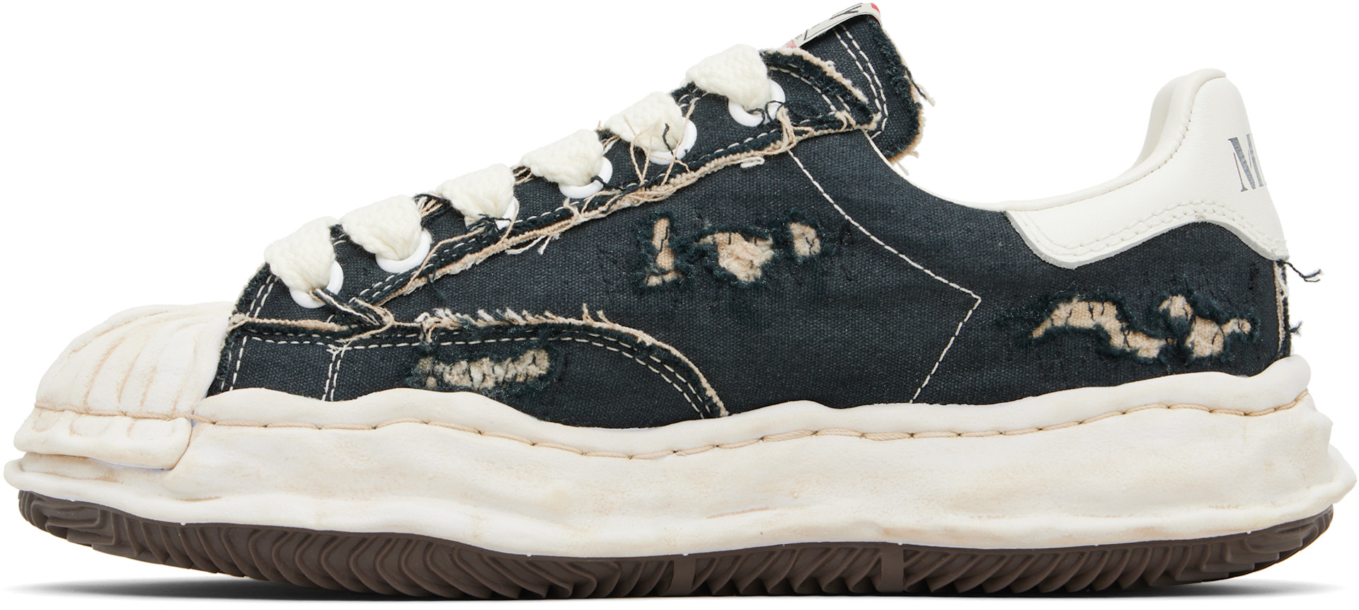 Maison MIHARA YASUHIRO: Black 'Blakey' OG Sole Ripped Overdye Canvas ...